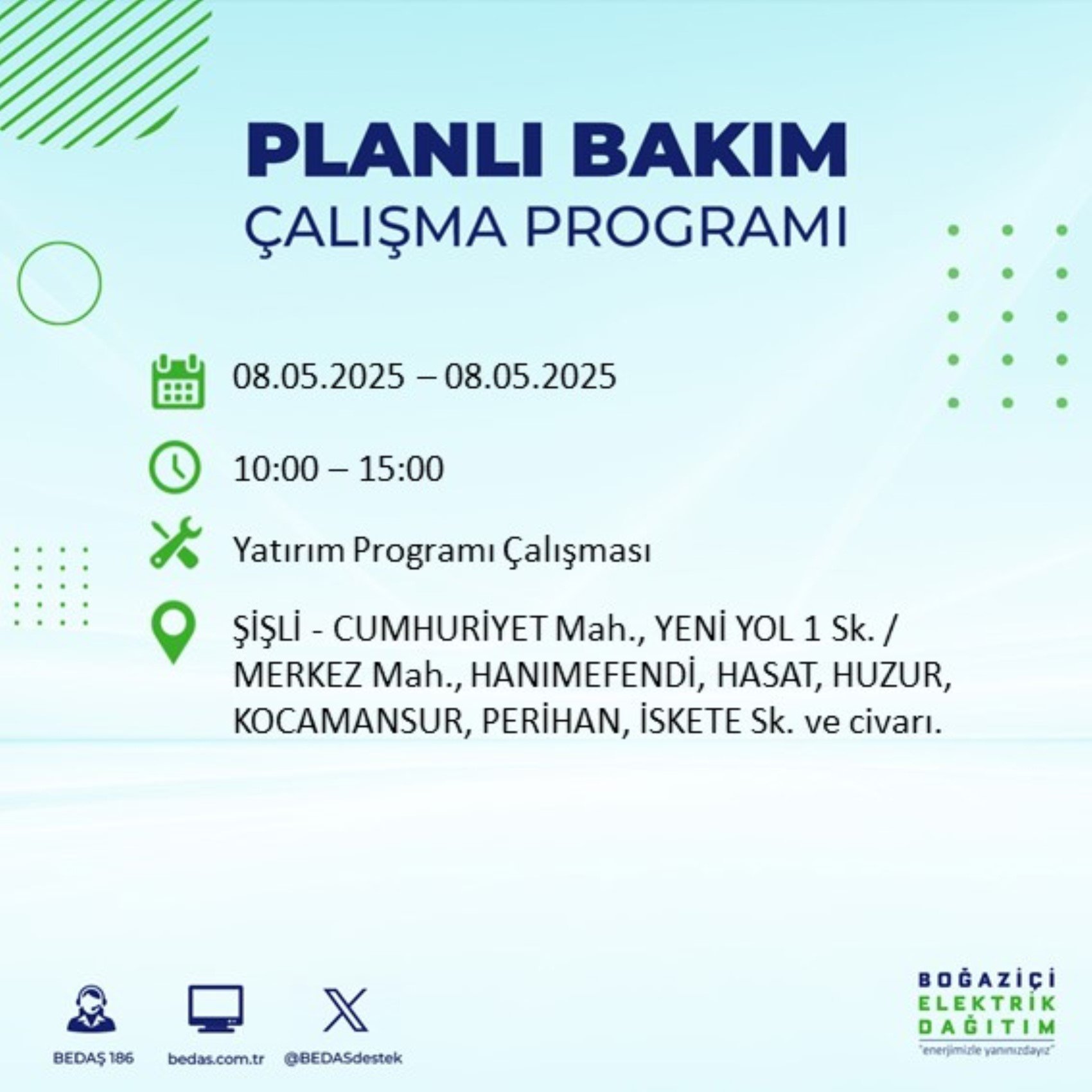 BEDAŞ paylaştı: İstanbul'da 8 Mayıs Perşembe günü elektrik kesintisi yaşanacak ilçeler