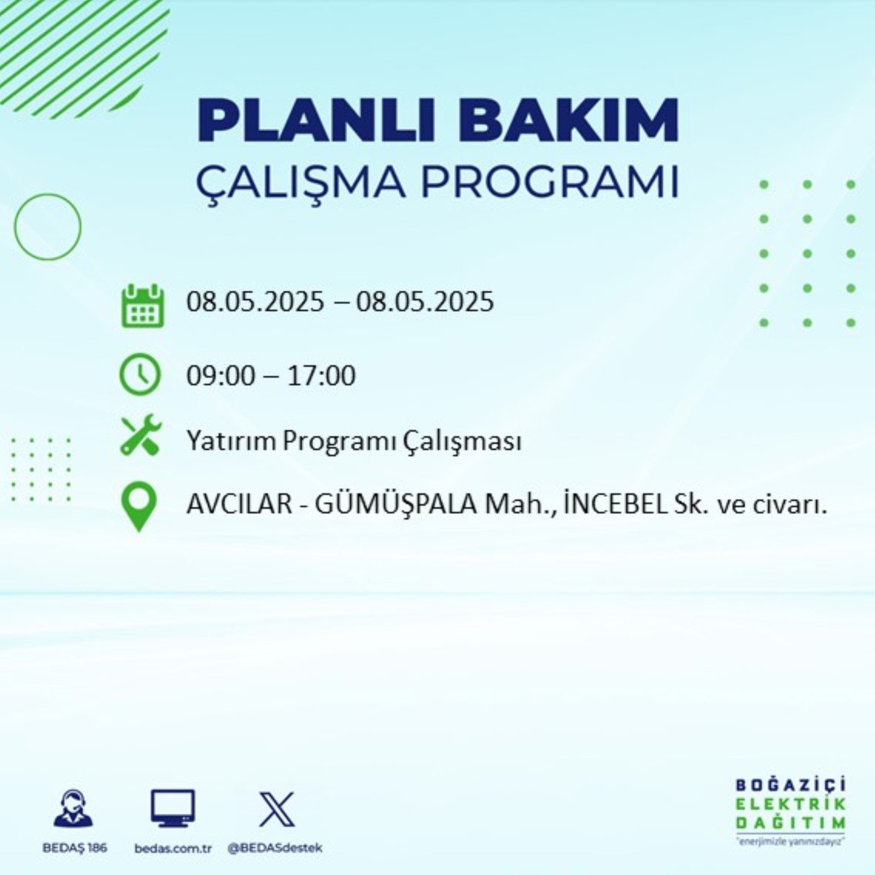 BEDAŞ paylaştı: İstanbul'da 8 Mayıs Perşembe günü elektrik kesintisi yaşanacak ilçeler
