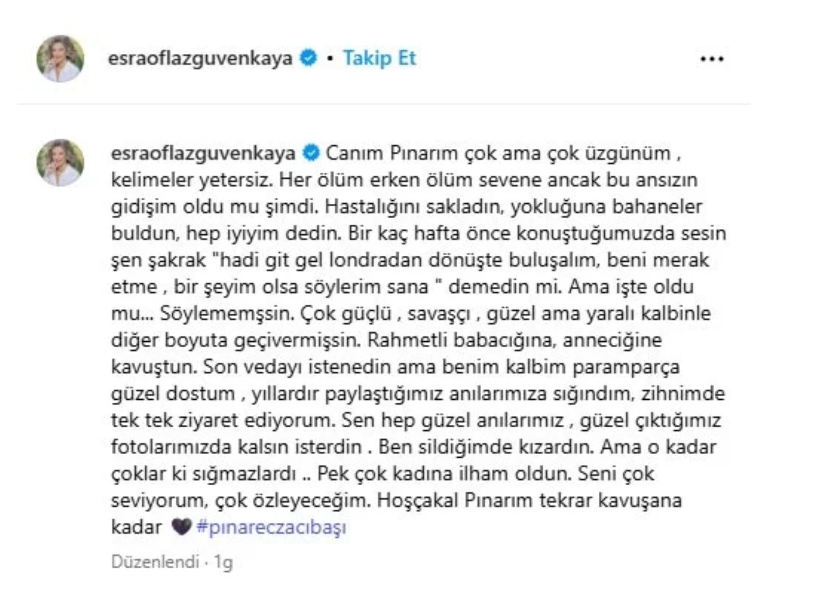 Pınar Eczacıbaşı hastalğını herkesten saklamış! Arkadaşı sosyal medya hesabından paylaştı