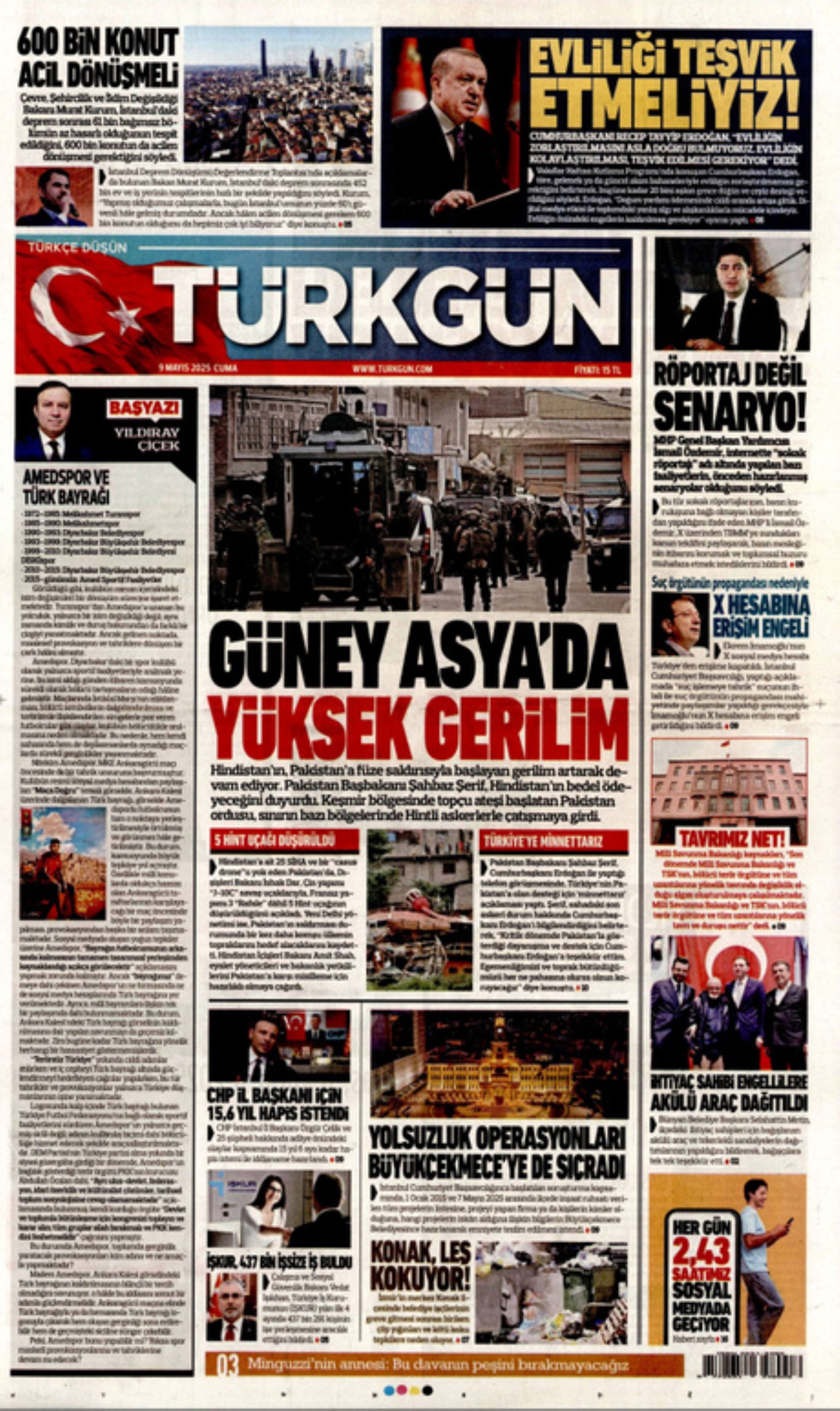 9 Mayıs 2025 gazete manşetleri: PKK silahları bırakacak! Umut mu, soru işareti mi?