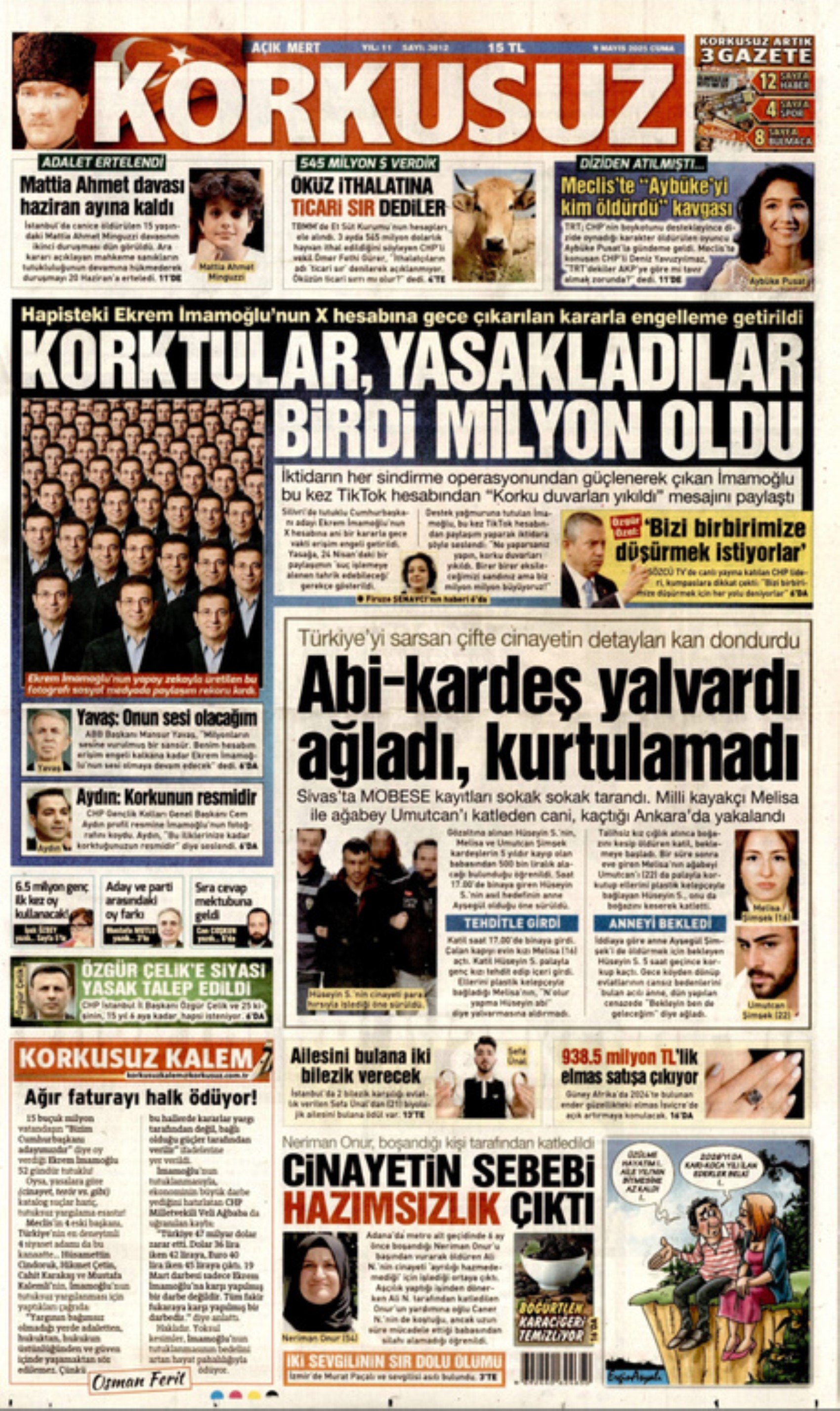 9 Mayıs 2025 gazete manşetleri: PKK silahları bırakacak! Umut mu, soru işareti mi?