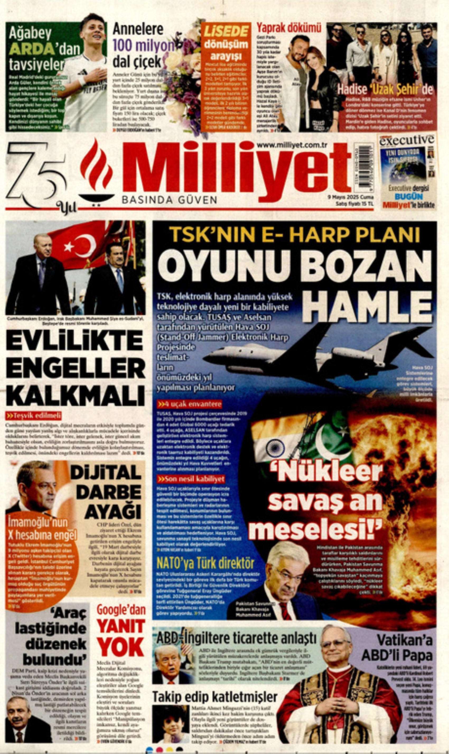 9 Mayıs 2025 gazete manşetleri: PKK silahları bırakacak! Umut mu, soru işareti mi?