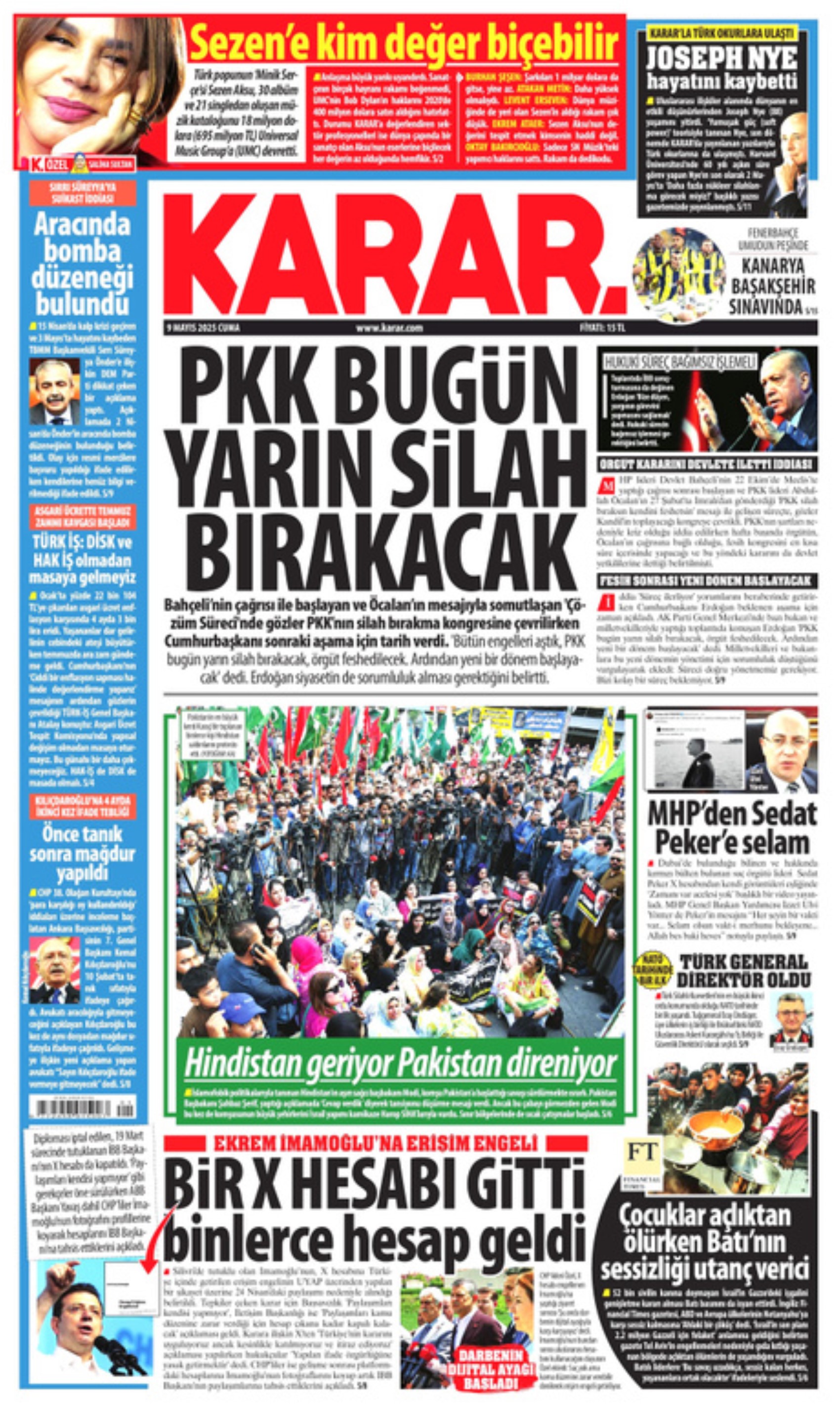 9 Mayıs 2025 gazete manşetleri: PKK silahları bırakacak! Umut mu, soru işareti mi?