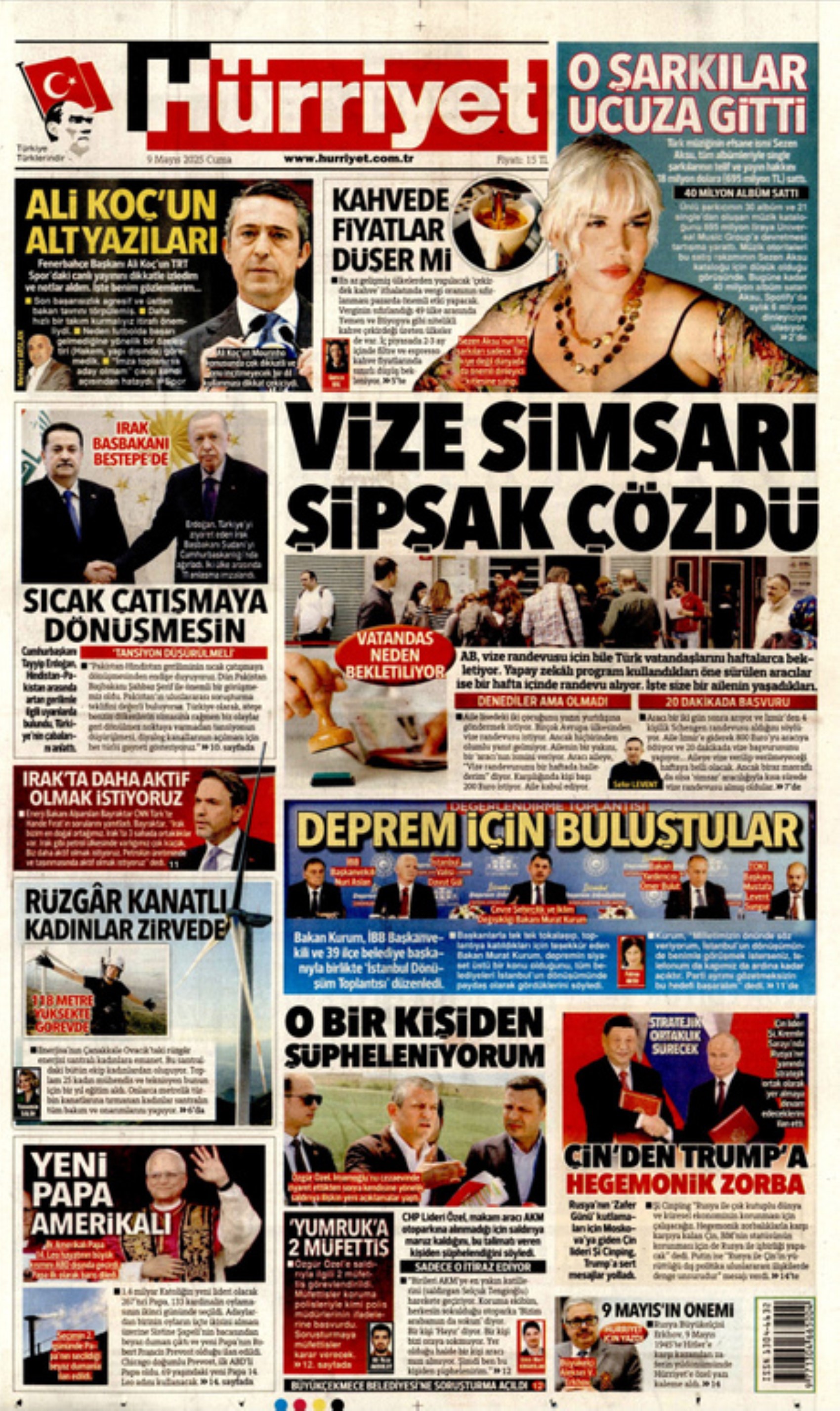9 Mayıs 2025 gazete manşetleri: PKK silahları bırakacak! Umut mu, soru işareti mi?
