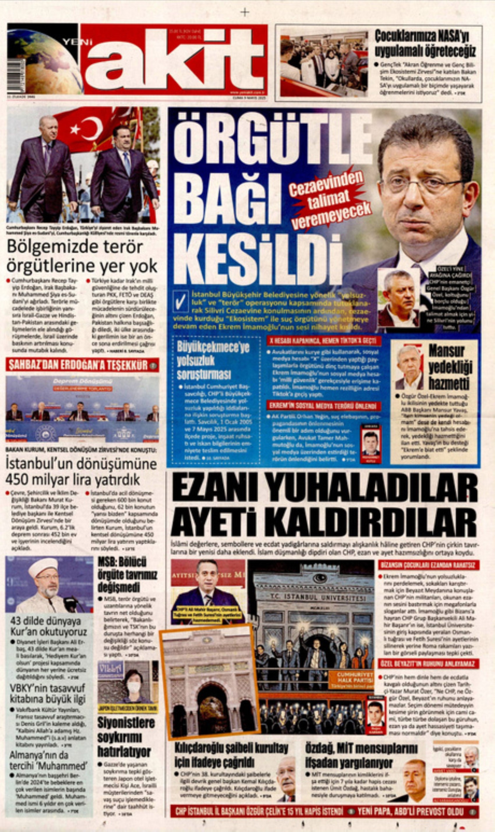 9 Mayıs 2025 gazete manşetleri: PKK silahları bırakacak! Umut mu, soru işareti mi?