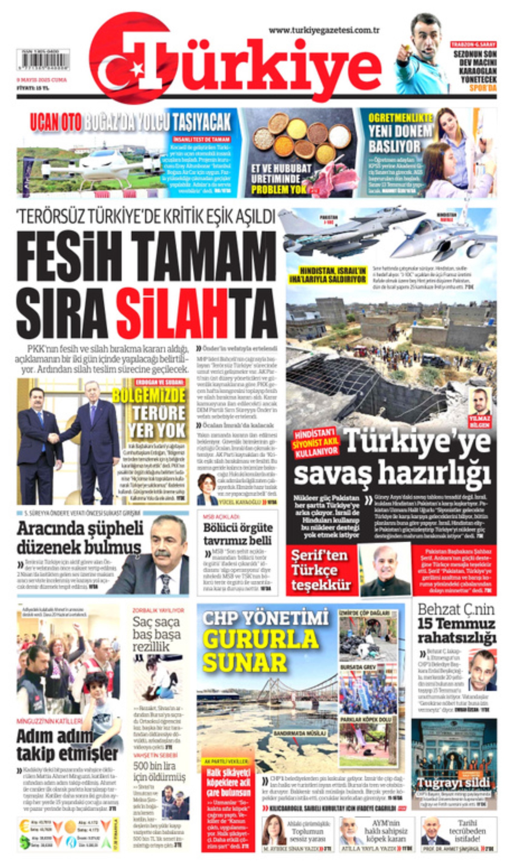 9 Mayıs 2025 gazete manşetleri: PKK silahları bırakacak! Umut mu, soru işareti mi?