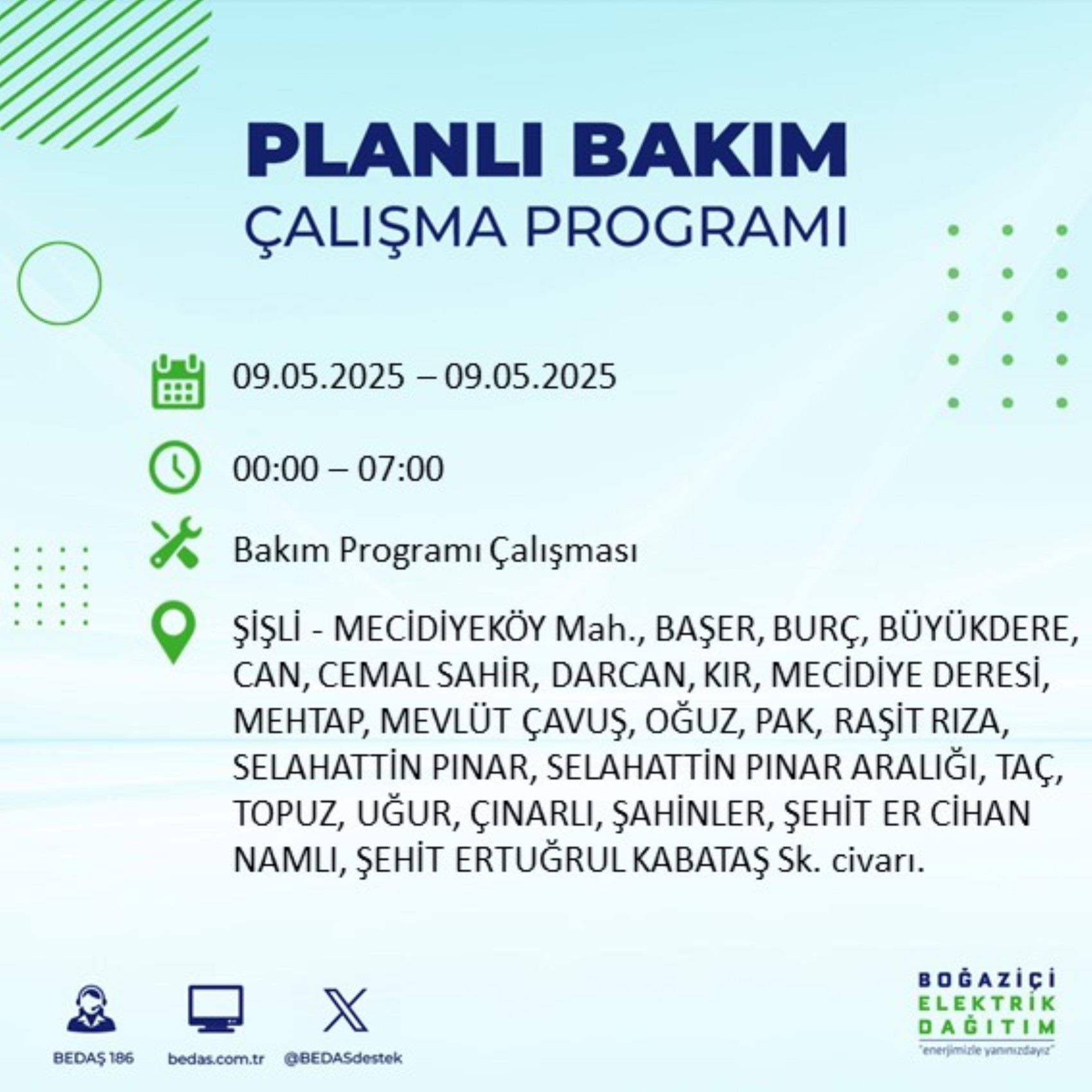 BEDAŞ paylaştı: İstanbul'da 9 Mayıs Cuma günü elektrik kesintisi yaşanacak ilçeler