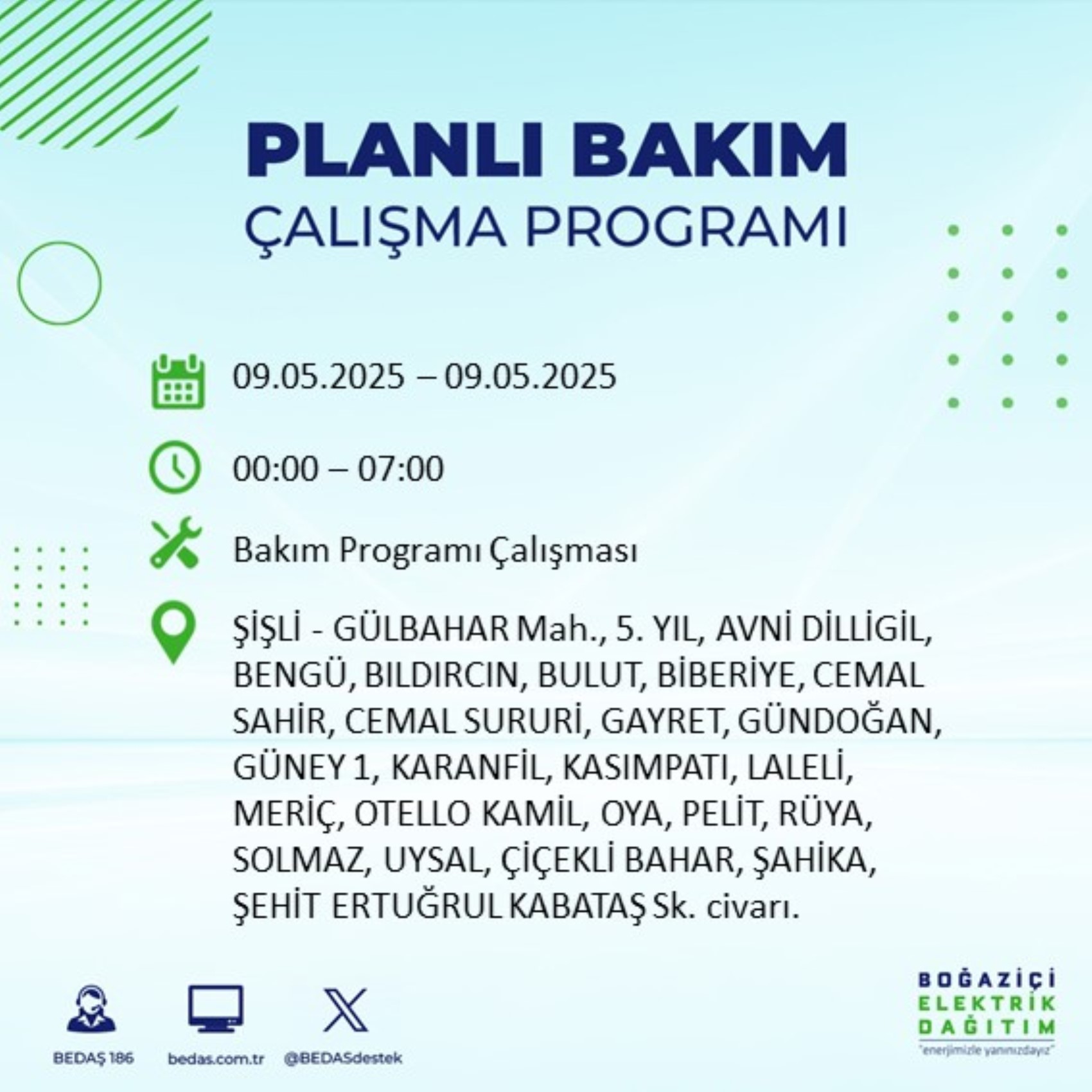 BEDAŞ paylaştı: İstanbul'da 9 Mayıs Cuma günü elektrik kesintisi yaşanacak ilçeler