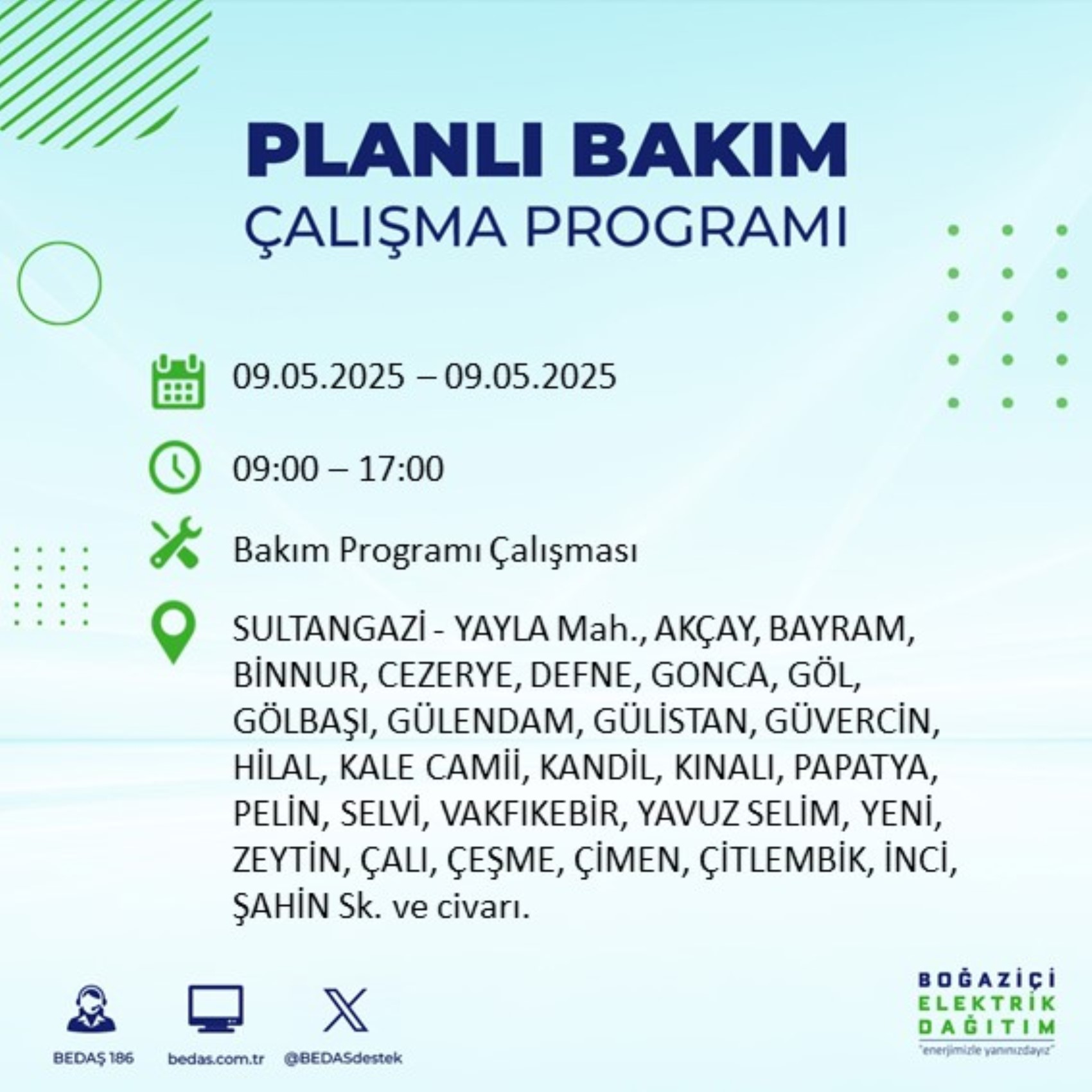 BEDAŞ paylaştı: İstanbul'da 9 Mayıs Cuma günü elektrik kesintisi yaşanacak ilçeler