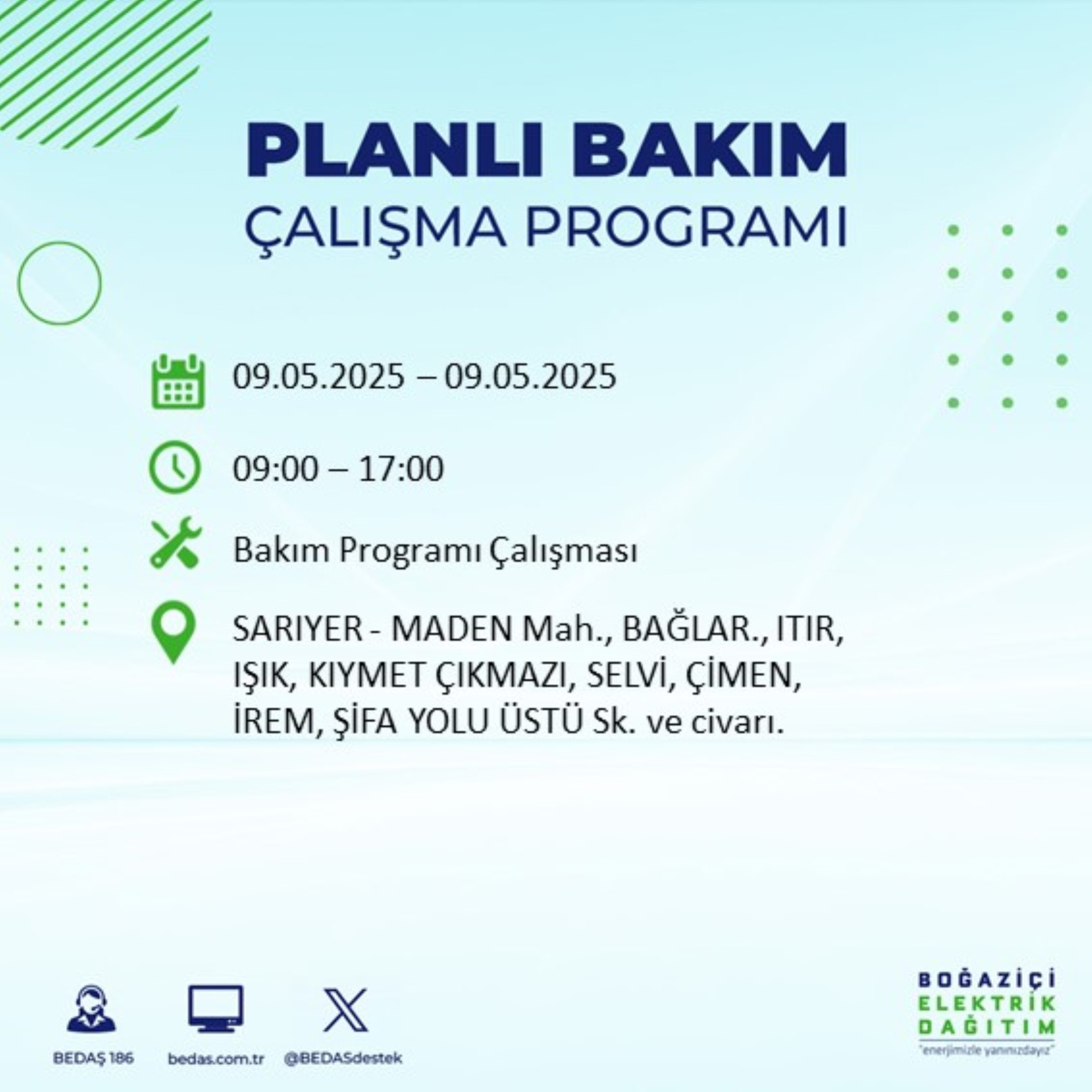 BEDAŞ paylaştı: İstanbul'da 9 Mayıs Cuma günü elektrik kesintisi yaşanacak ilçeler