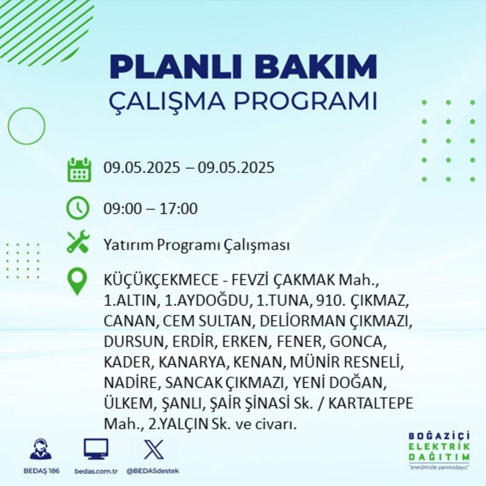 BEDAŞ paylaştı: İstanbul'da 9 Mayıs Cuma günü elektrik kesintisi yaşanacak ilçeler