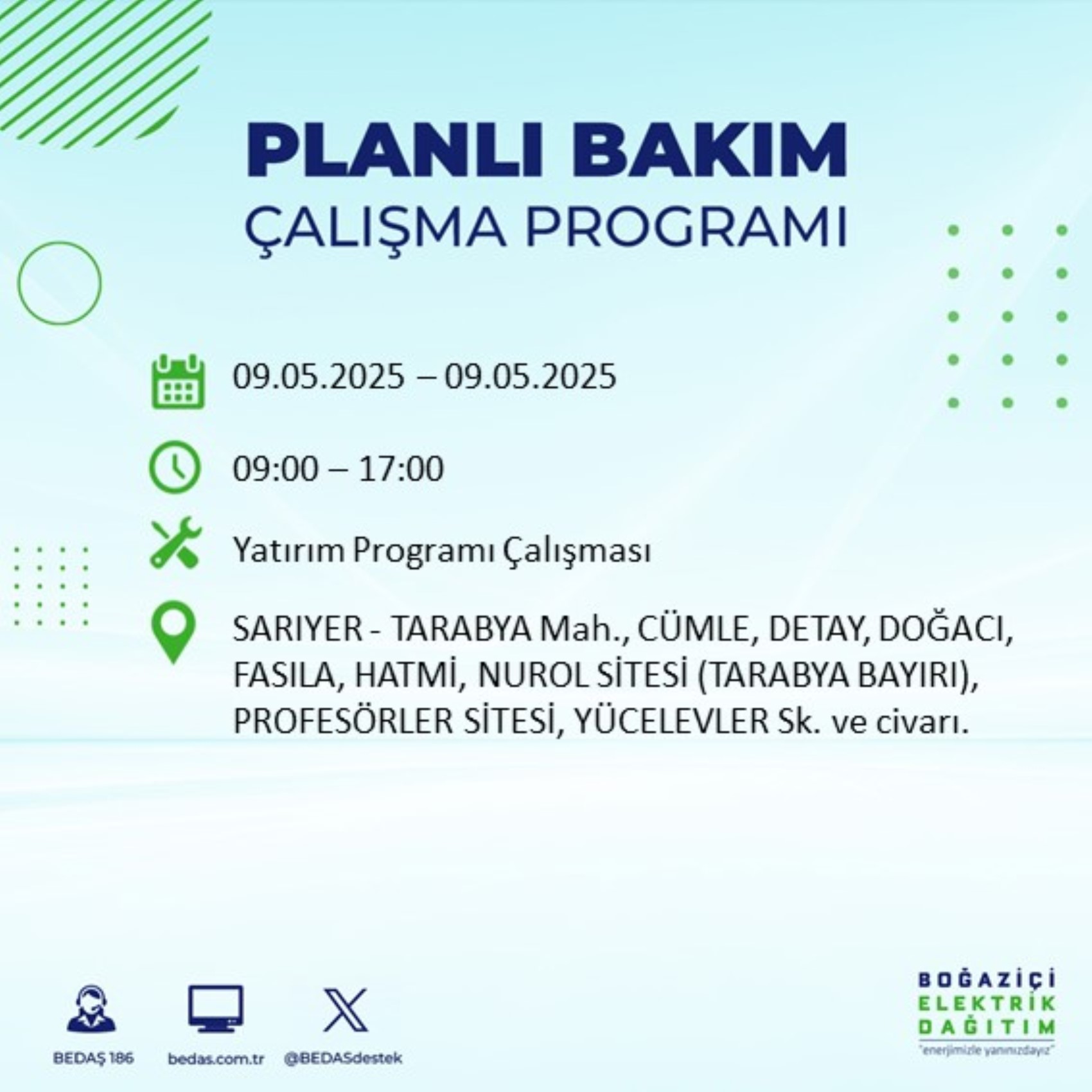 BEDAŞ paylaştı: İstanbul'da 9 Mayıs Cuma günü elektrik kesintisi yaşanacak ilçeler