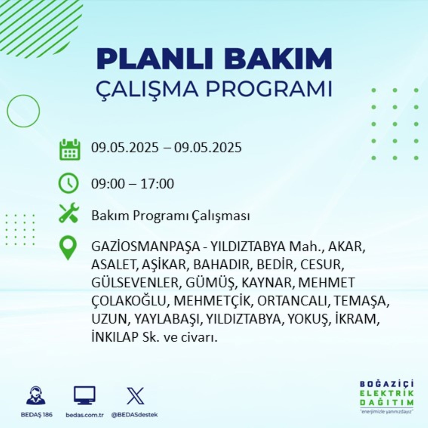 BEDAŞ paylaştı: İstanbul'da 9 Mayıs Cuma günü elektrik kesintisi yaşanacak ilçeler