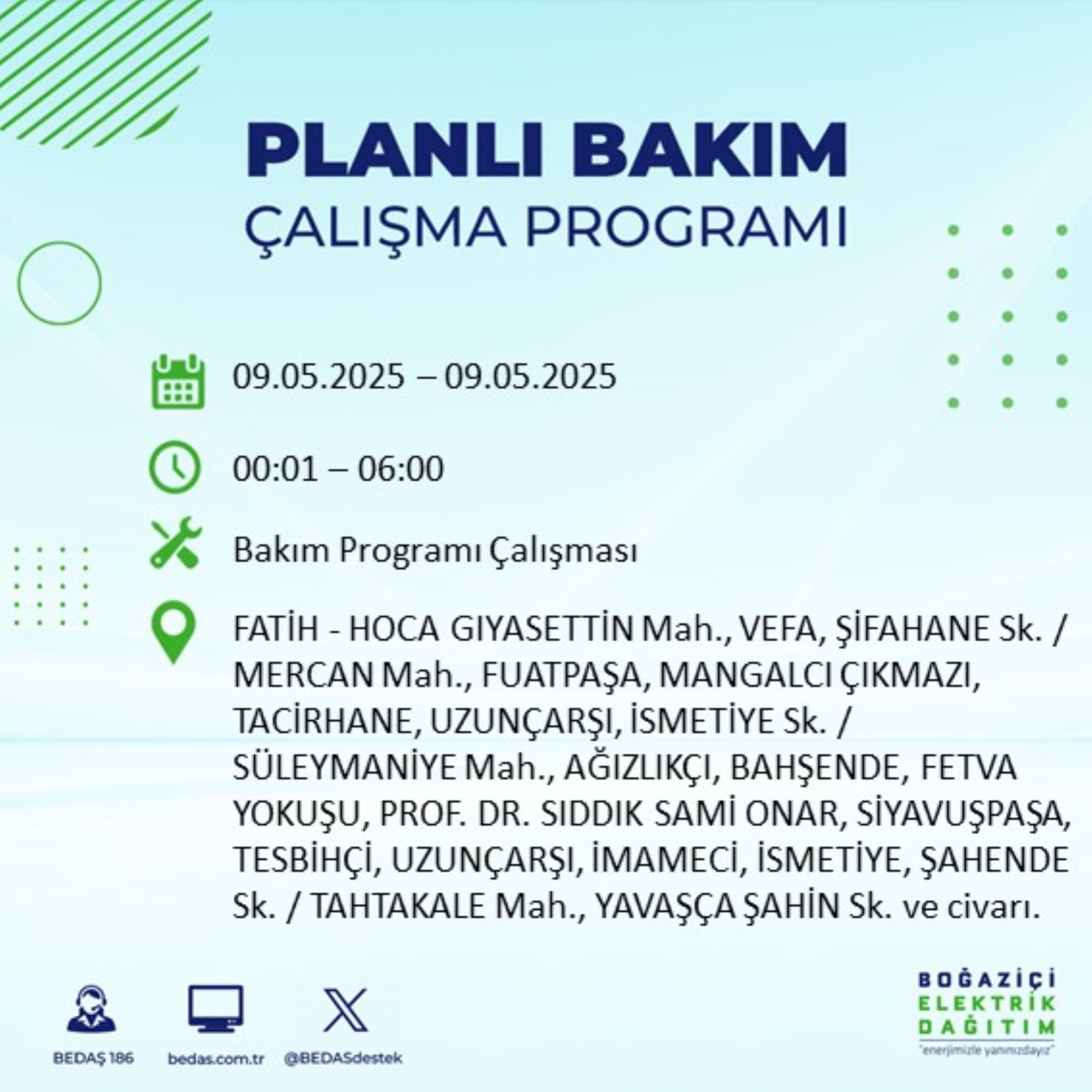 BEDAŞ paylaştı: İstanbul'da 9 Mayıs Cuma günü elektrik kesintisi yaşanacak ilçeler