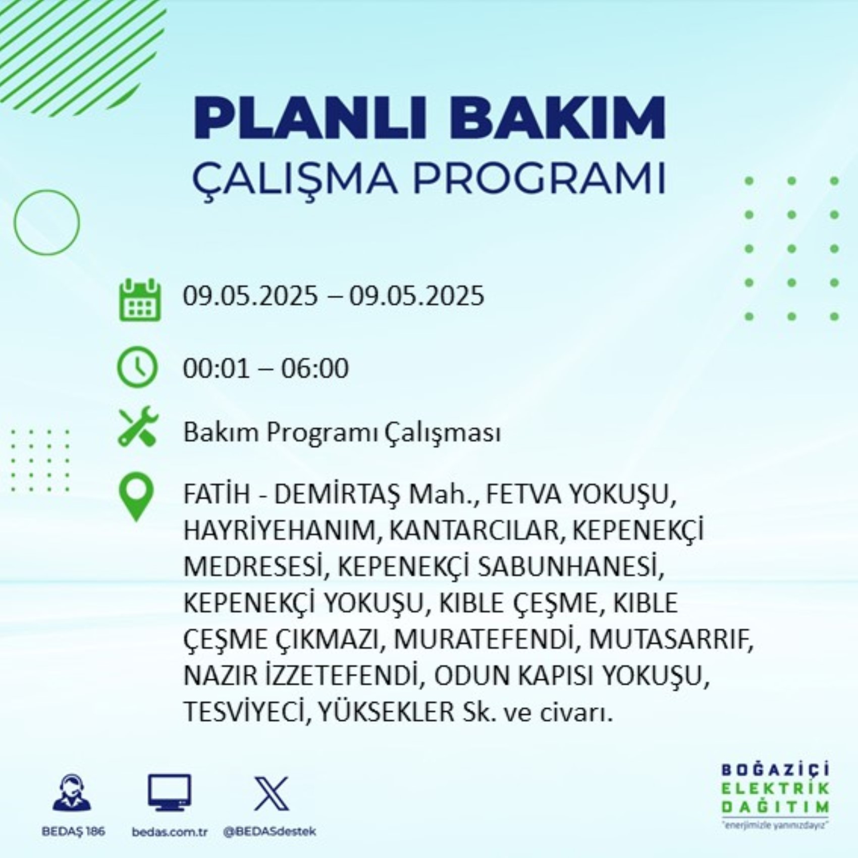 BEDAŞ paylaştı: İstanbul'da 9 Mayıs Cuma günü elektrik kesintisi yaşanacak ilçeler