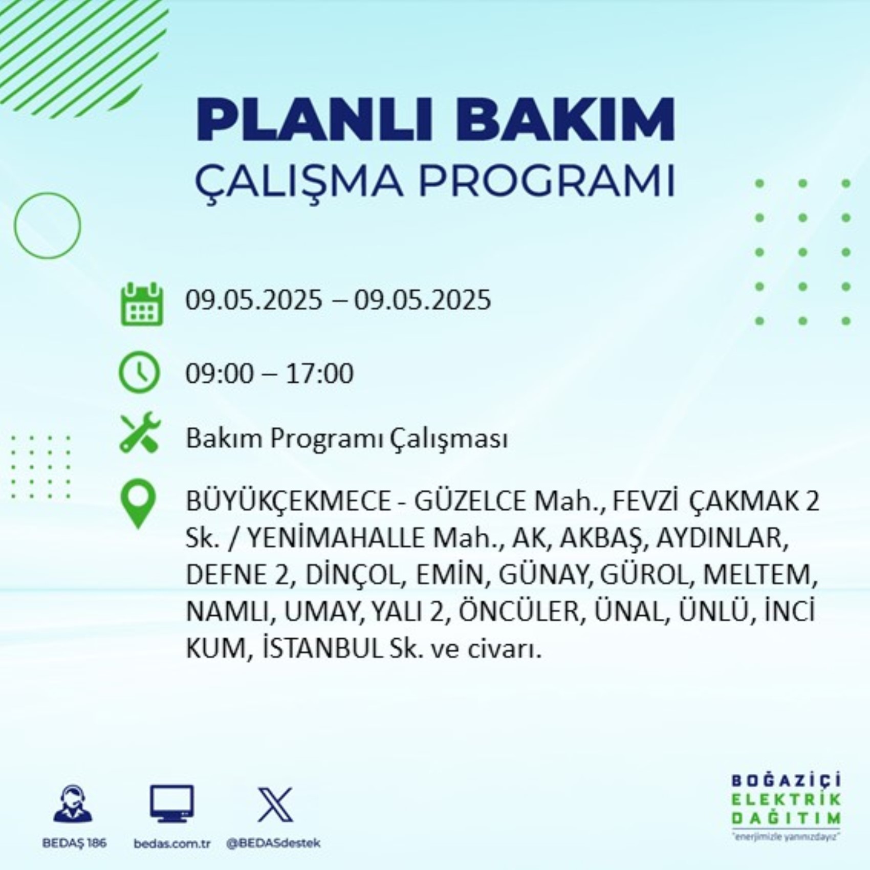 BEDAŞ paylaştı: İstanbul'da 9 Mayıs Cuma günü elektrik kesintisi yaşanacak ilçeler