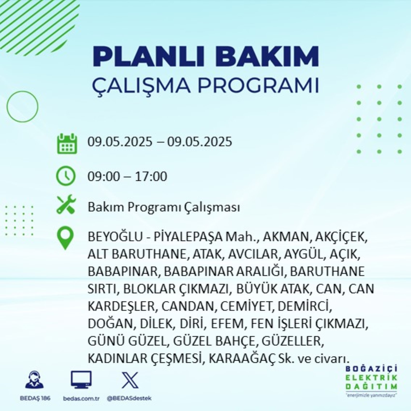 BEDAŞ paylaştı: İstanbul'da 9 Mayıs Cuma günü elektrik kesintisi yaşanacak ilçeler