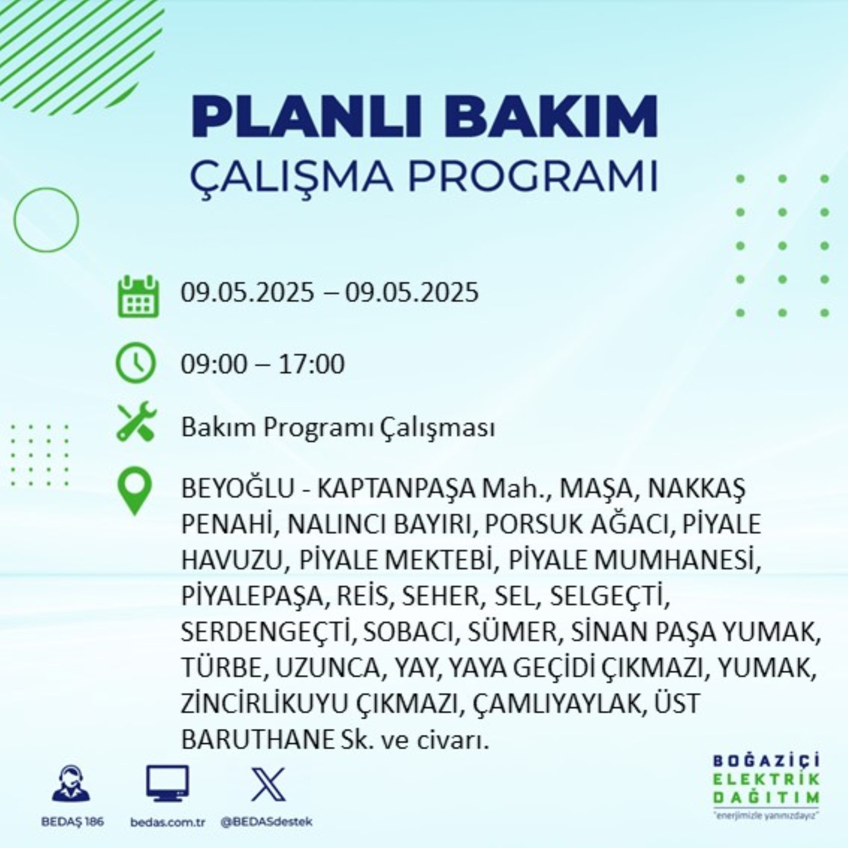 BEDAŞ paylaştı: İstanbul'da 9 Mayıs Cuma günü elektrik kesintisi yaşanacak ilçeler