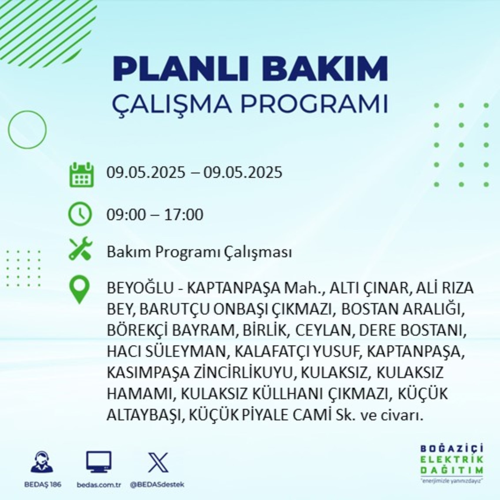 BEDAŞ paylaştı: İstanbul'da 9 Mayıs Cuma günü elektrik kesintisi yaşanacak ilçeler