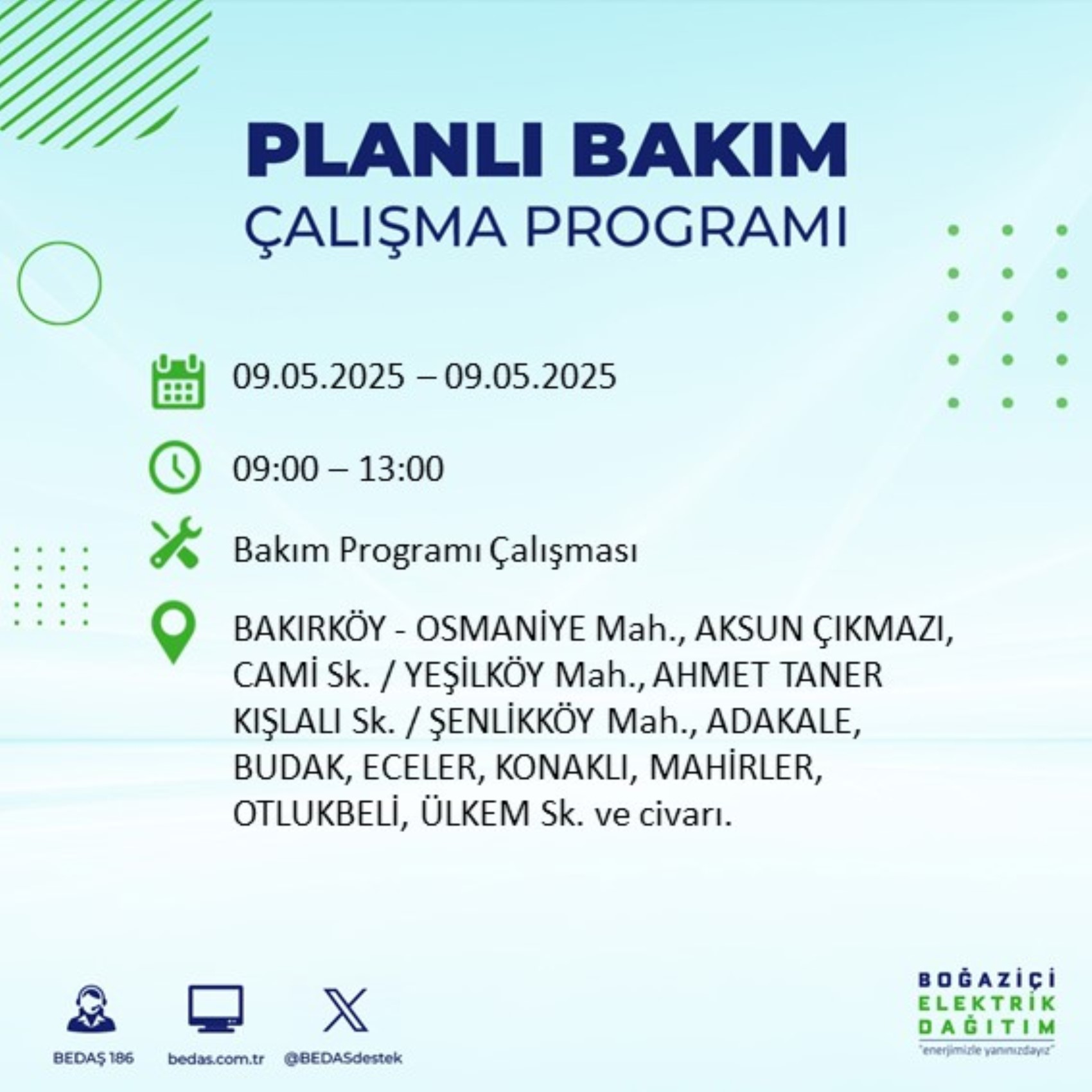 BEDAŞ paylaştı: İstanbul'da 9 Mayıs Cuma günü elektrik kesintisi yaşanacak ilçeler