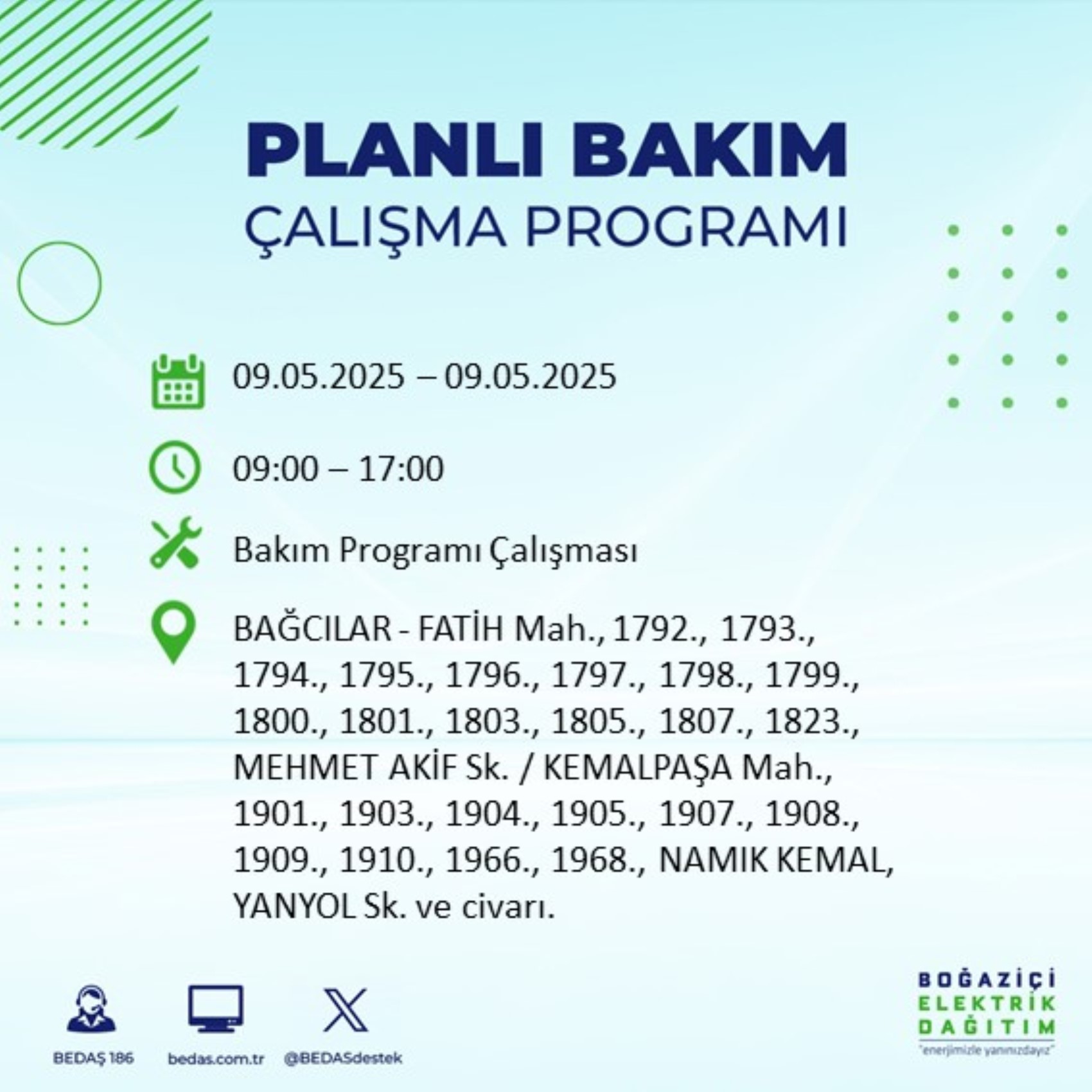 BEDAŞ paylaştı: İstanbul'da 9 Mayıs Cuma günü elektrik kesintisi yaşanacak ilçeler