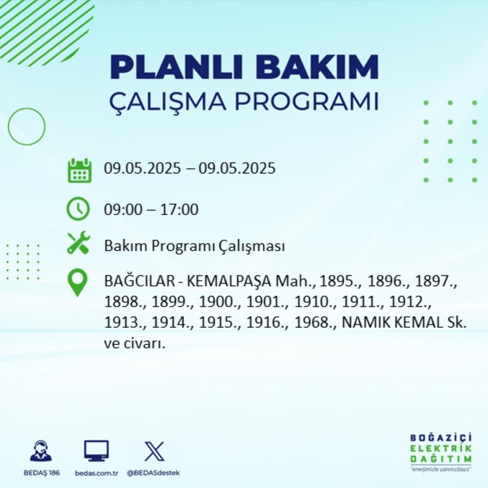 BEDAŞ paylaştı: İstanbul'da 9 Mayıs Cuma günü elektrik kesintisi yaşanacak ilçeler