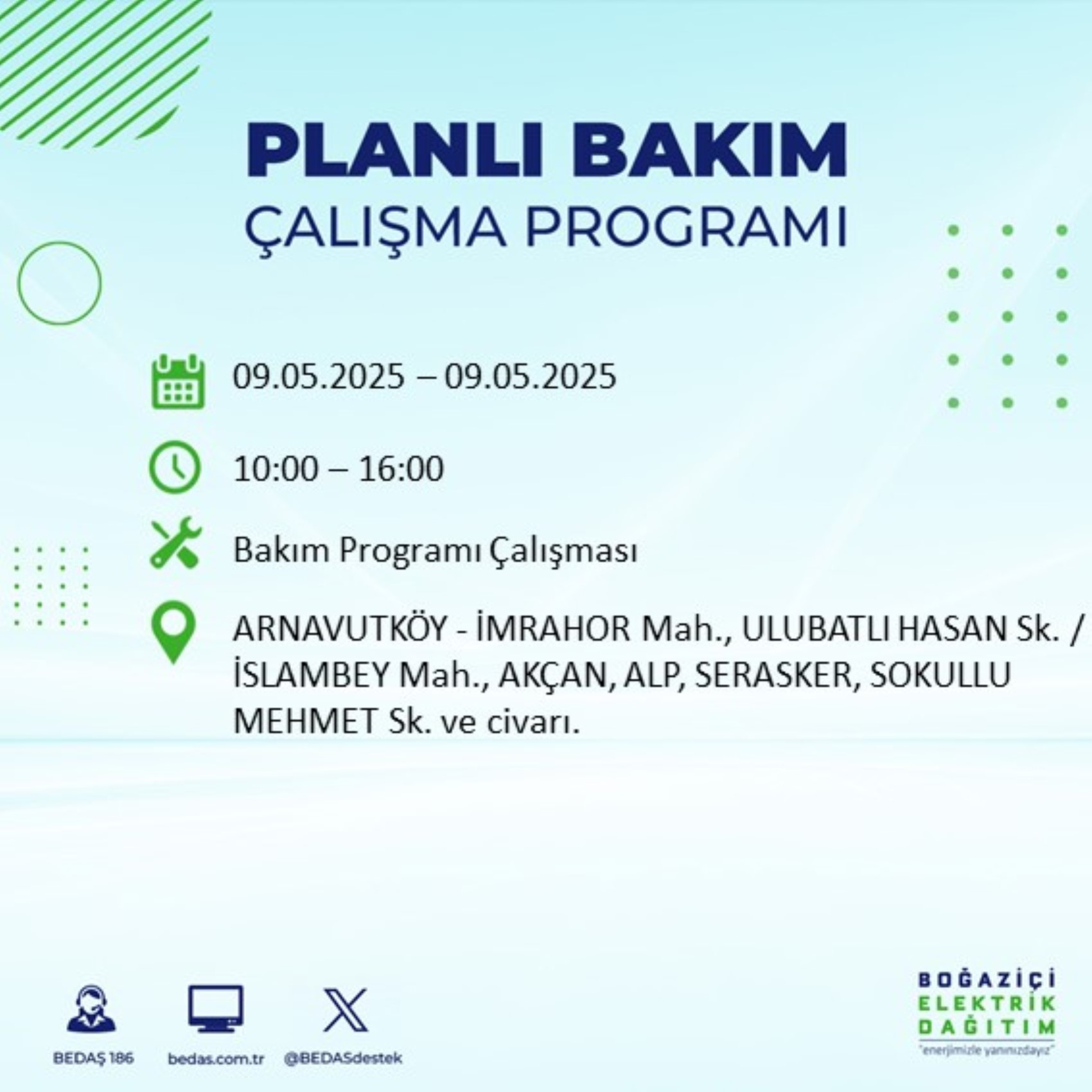BEDAŞ paylaştı: İstanbul'da 9 Mayıs Cuma günü elektrik kesintisi yaşanacak ilçeler