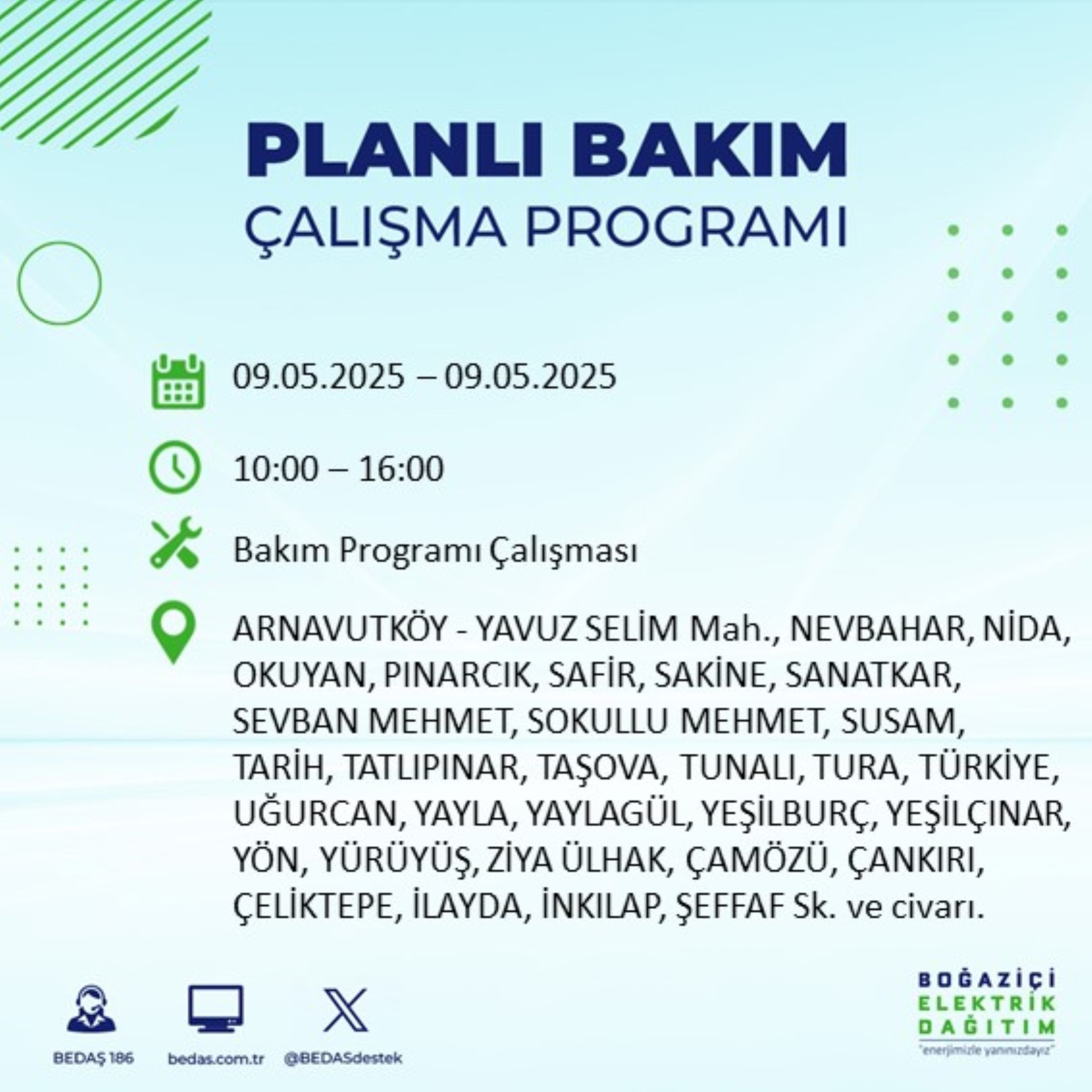BEDAŞ paylaştı: İstanbul'da 9 Mayıs Cuma günü elektrik kesintisi yaşanacak ilçeler