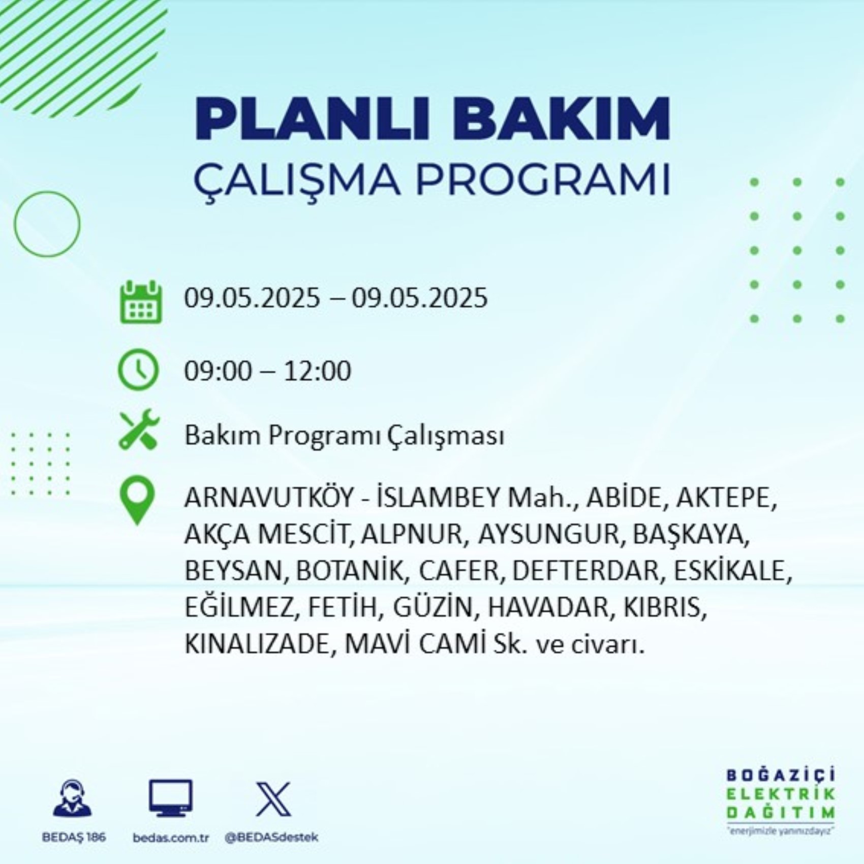 BEDAŞ paylaştı: İstanbul'da 9 Mayıs Cuma günü elektrik kesintisi yaşanacak ilçeler