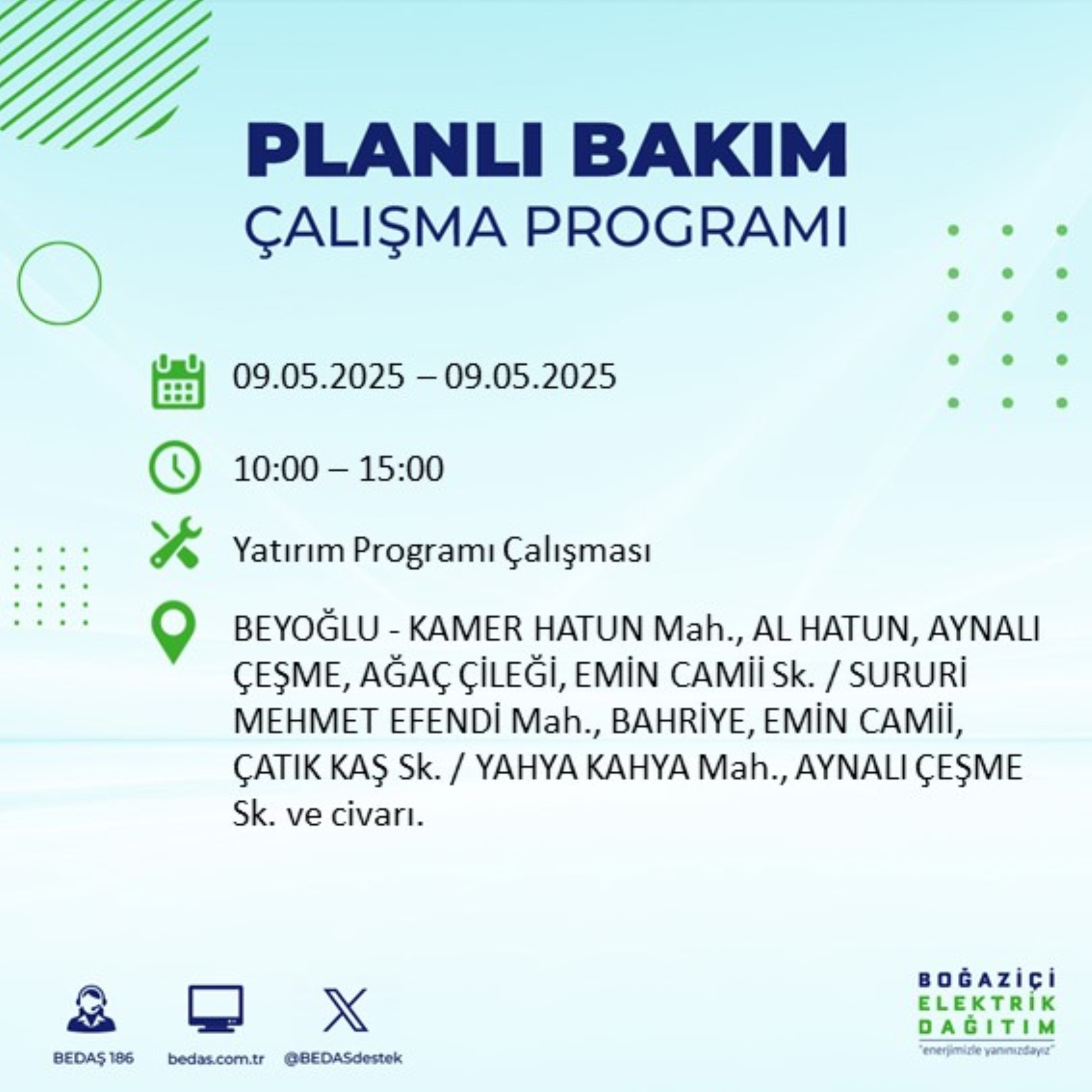 BEDAŞ paylaştı: İstanbul'da 9 Mayıs Cuma günü elektrik kesintisi yaşanacak ilçeler