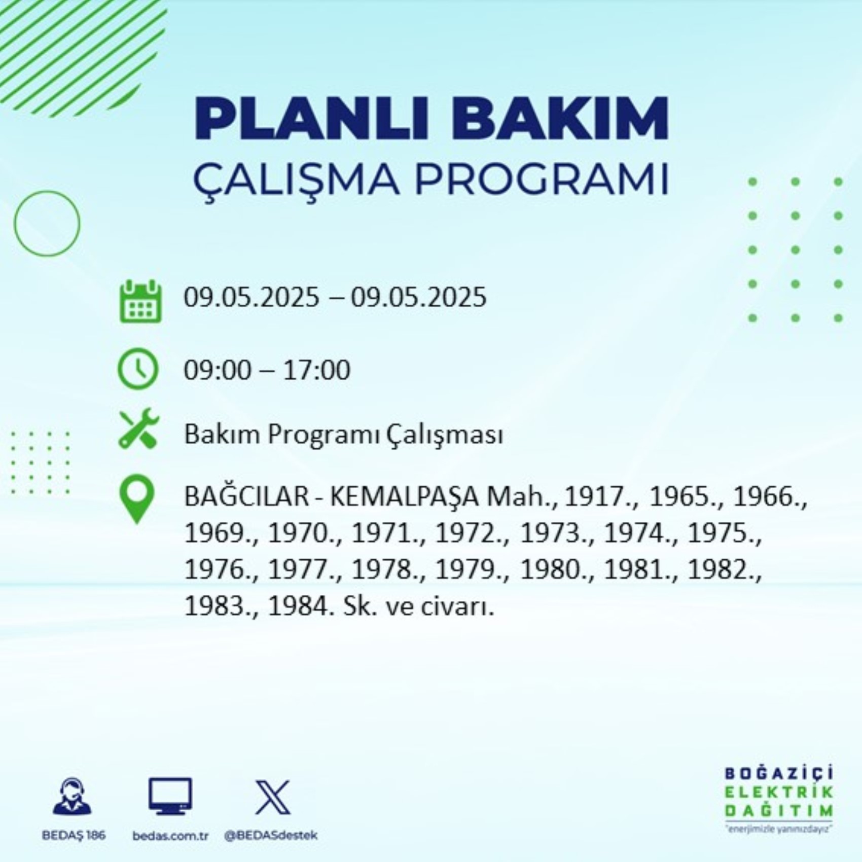BEDAŞ paylaştı: İstanbul'da 9 Mayıs Cuma günü elektrik kesintisi yaşanacak ilçeler