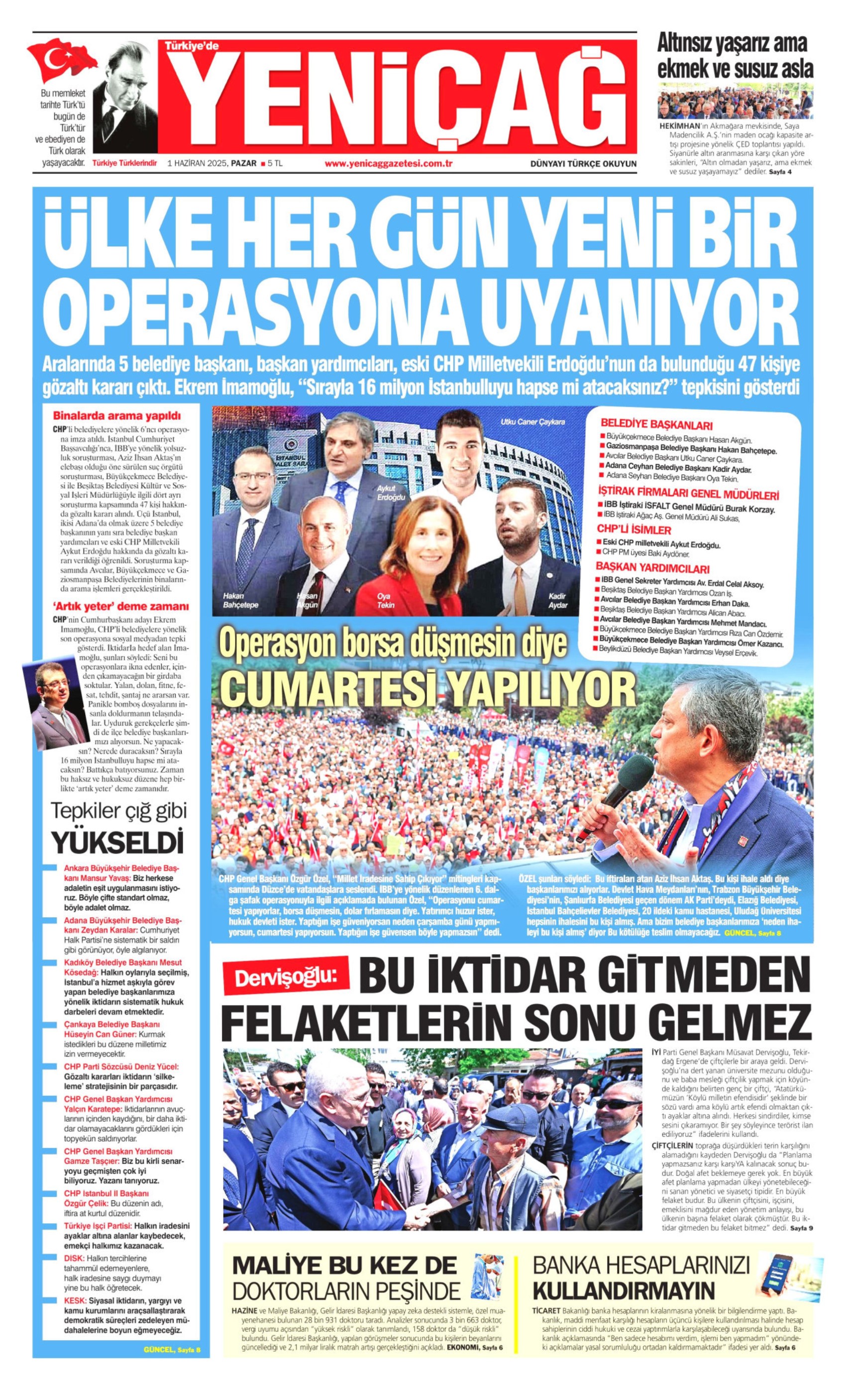 1 Haziran 2025 gazete manşetleri: Gazeteler, İBB'ye 5. dalga operasyonunu nasıl gördü?