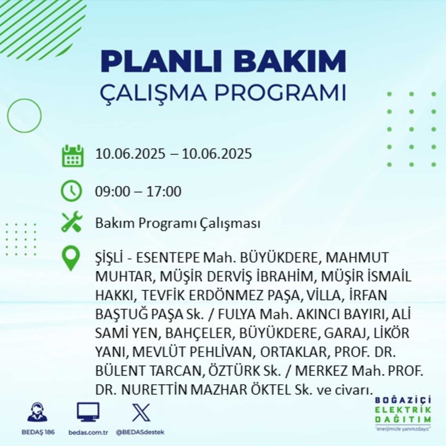 BEDAŞ paylaştı: İstanbul'da 10 Haziran Salı günü elektrik kesintisi yaşanacak ilçeler