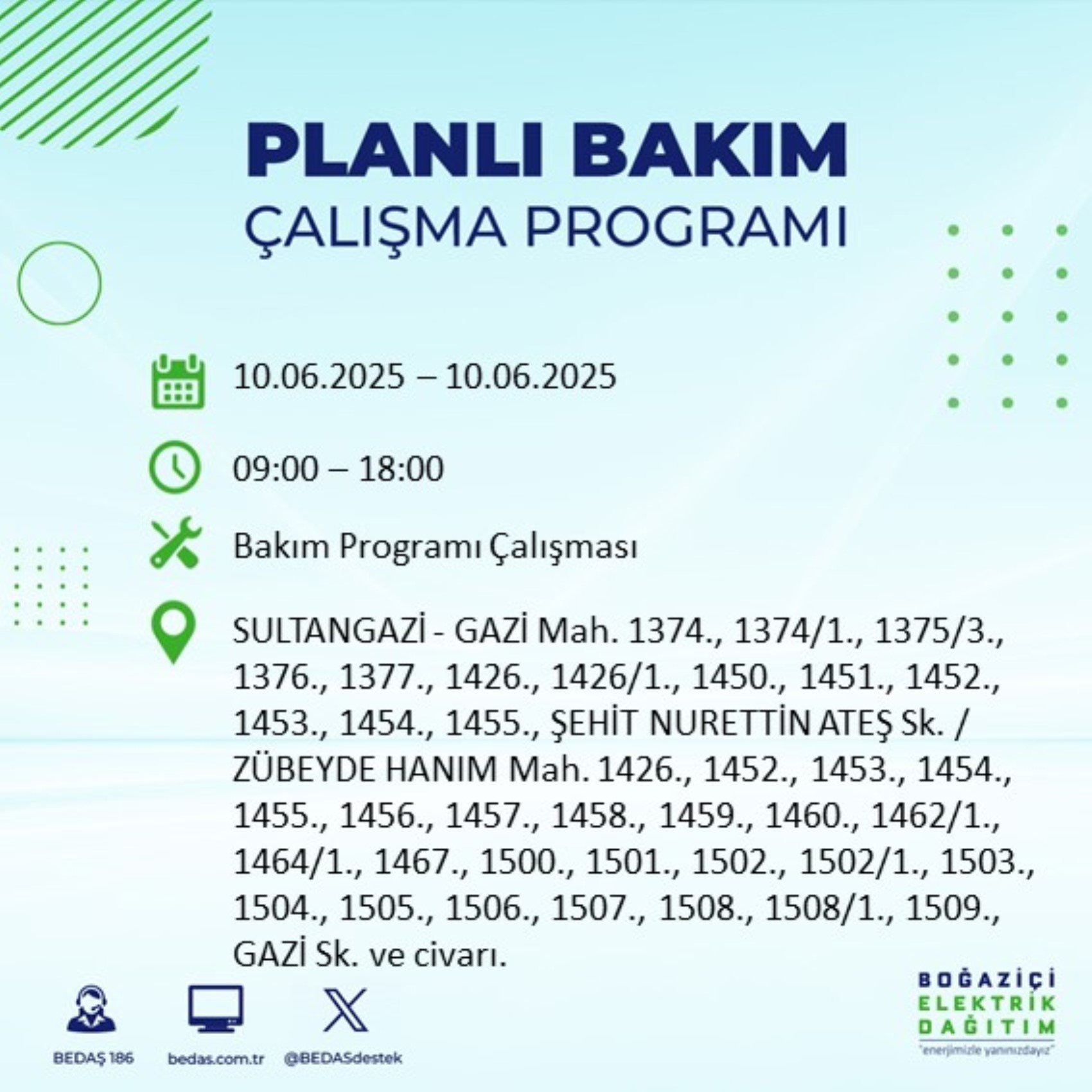 BEDAŞ paylaştı: İstanbul'da 10 Haziran Salı günü elektrik kesintisi yaşanacak ilçeler