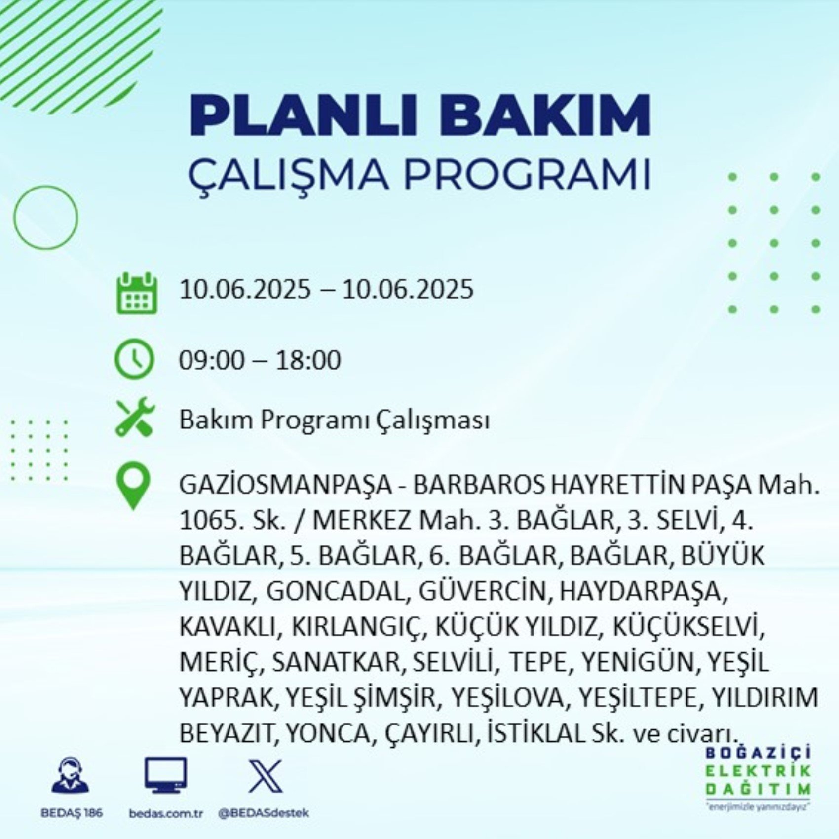 BEDAŞ paylaştı: İstanbul'da 10 Haziran Salı günü elektrik kesintisi yaşanacak ilçeler