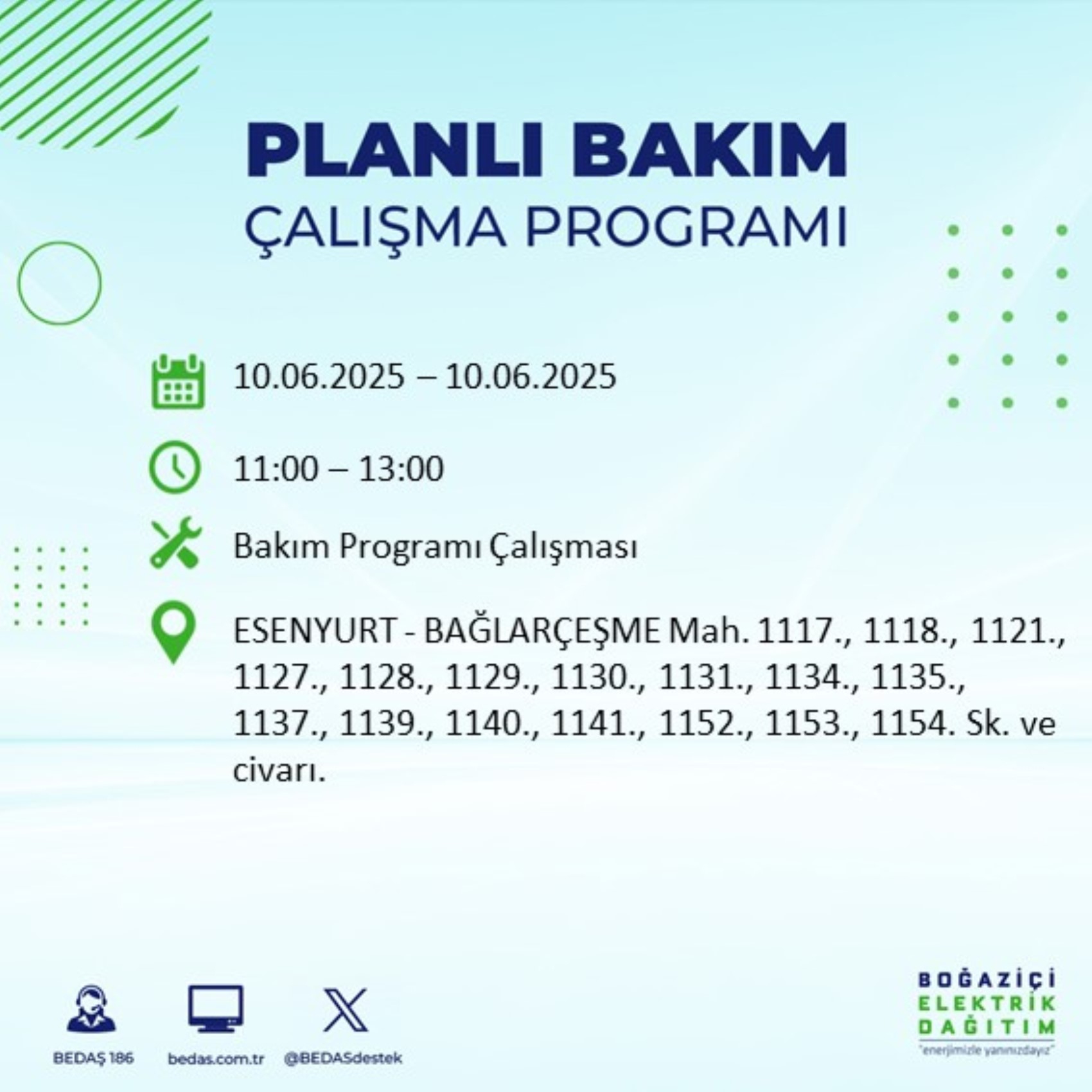 BEDAŞ paylaştı: İstanbul'da 10 Haziran Salı günü elektrik kesintisi yaşanacak ilçeler