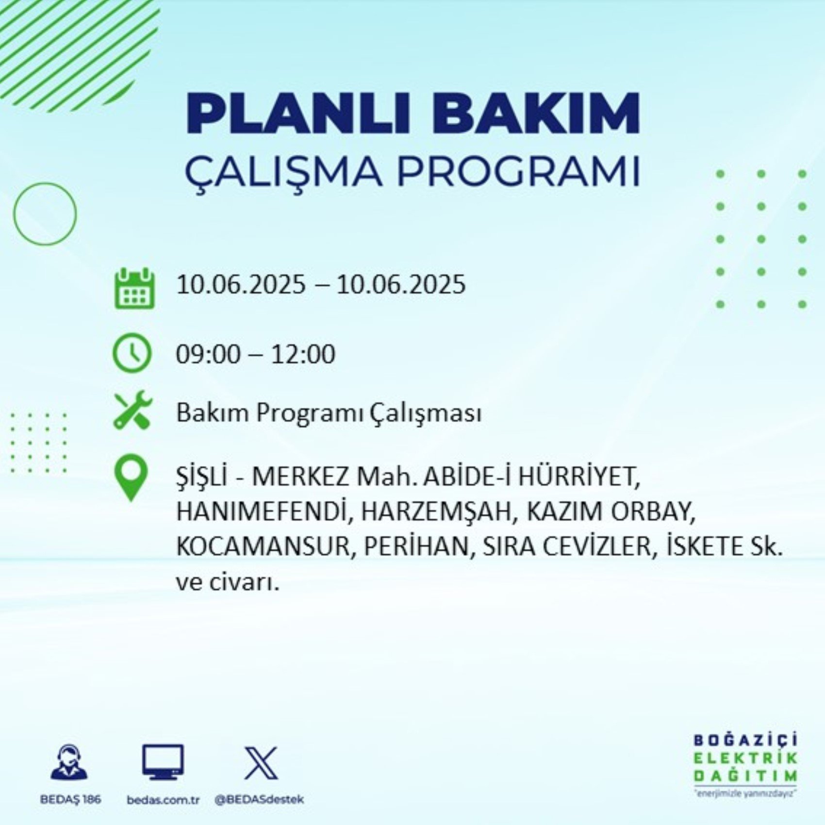 BEDAŞ paylaştı: İstanbul'da 10 Haziran Salı günü elektrik kesintisi yaşanacak ilçeler