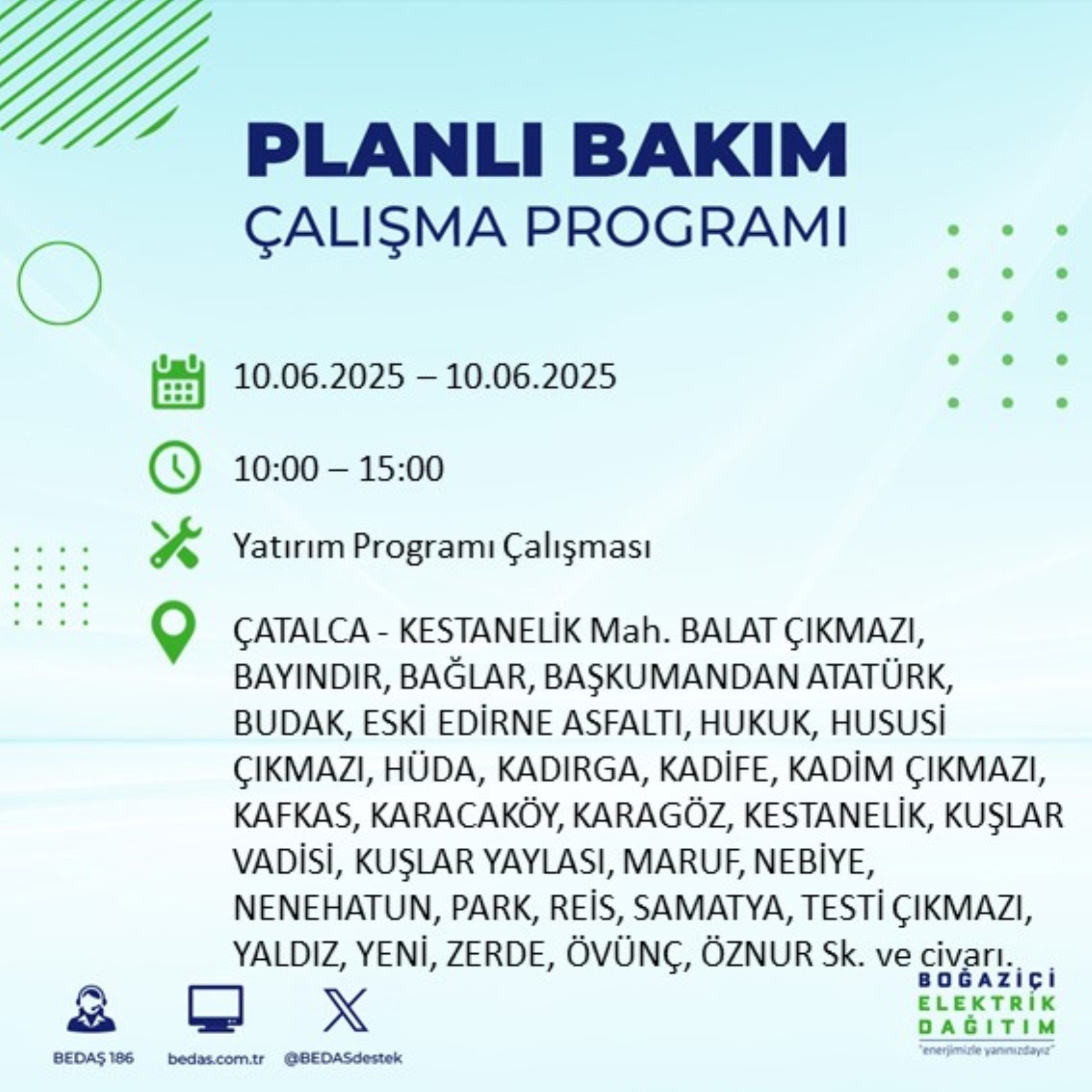 BEDAŞ paylaştı: İstanbul'da 10 Haziran Salı günü elektrik kesintisi yaşanacak ilçeler