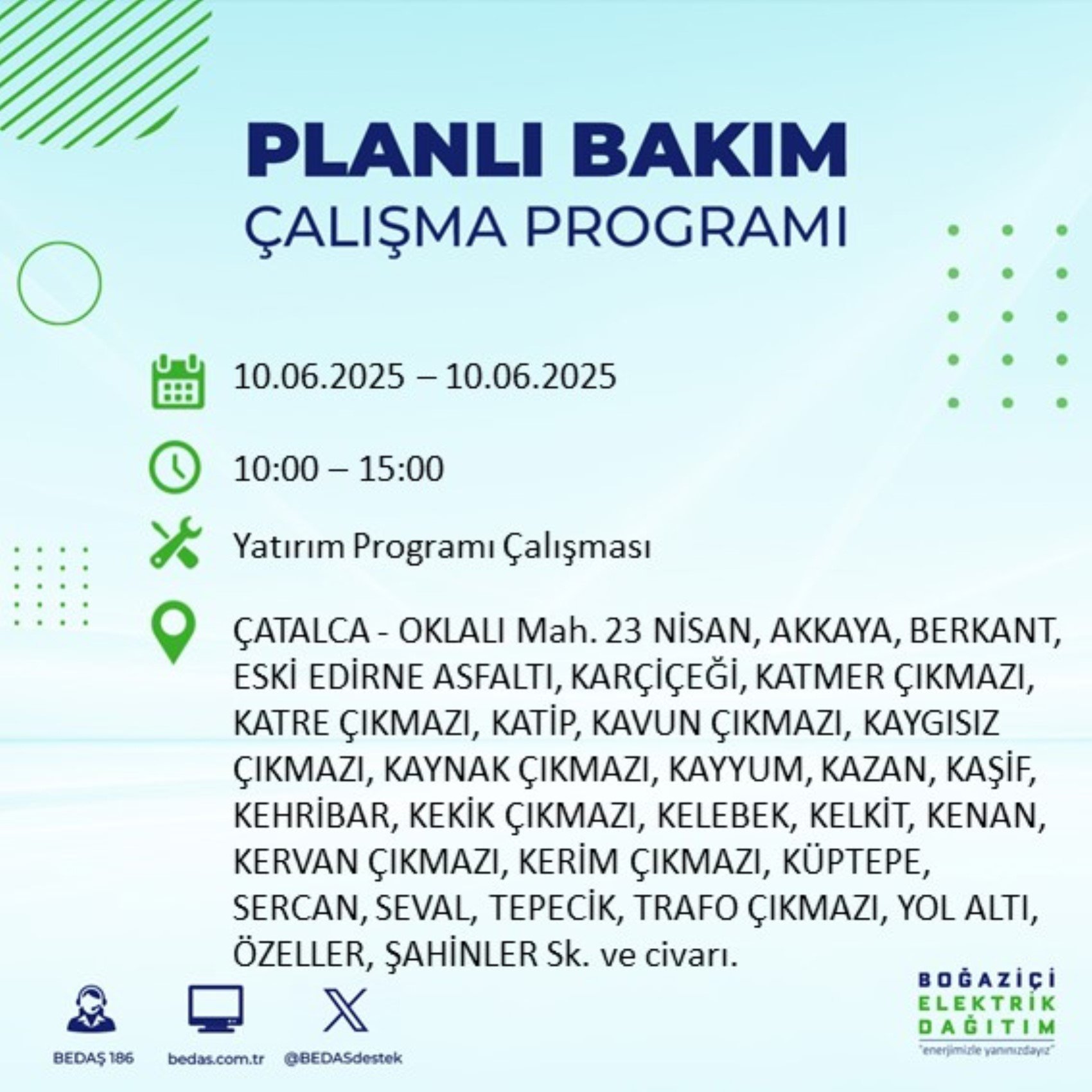 BEDAŞ paylaştı: İstanbul'da 10 Haziran Salı günü elektrik kesintisi yaşanacak ilçeler