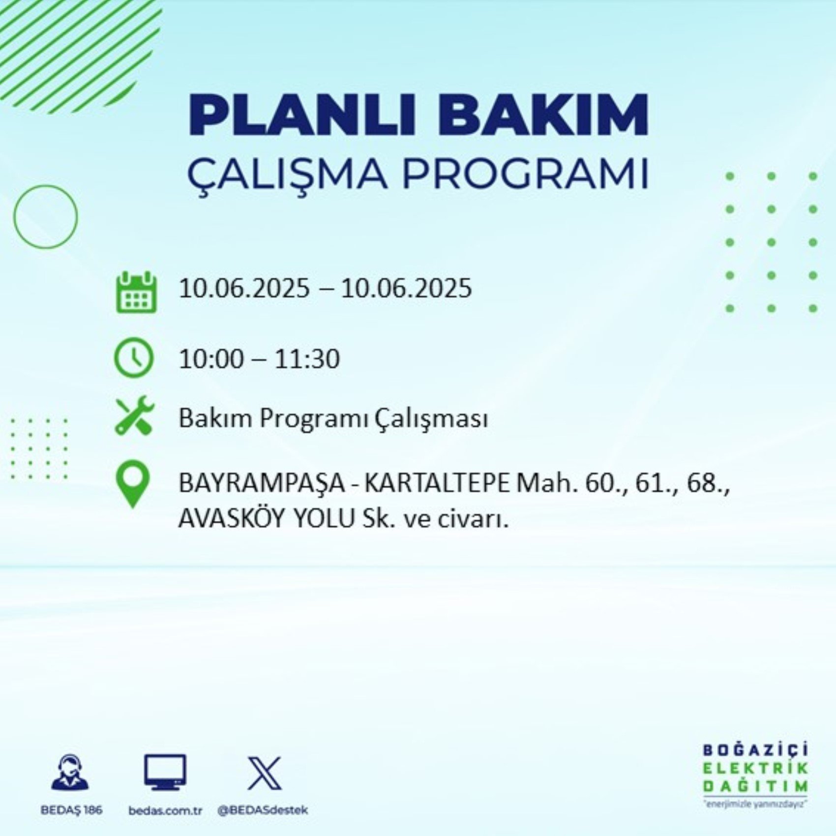 BEDAŞ paylaştı: İstanbul'da 10 Haziran Salı günü elektrik kesintisi yaşanacak ilçeler