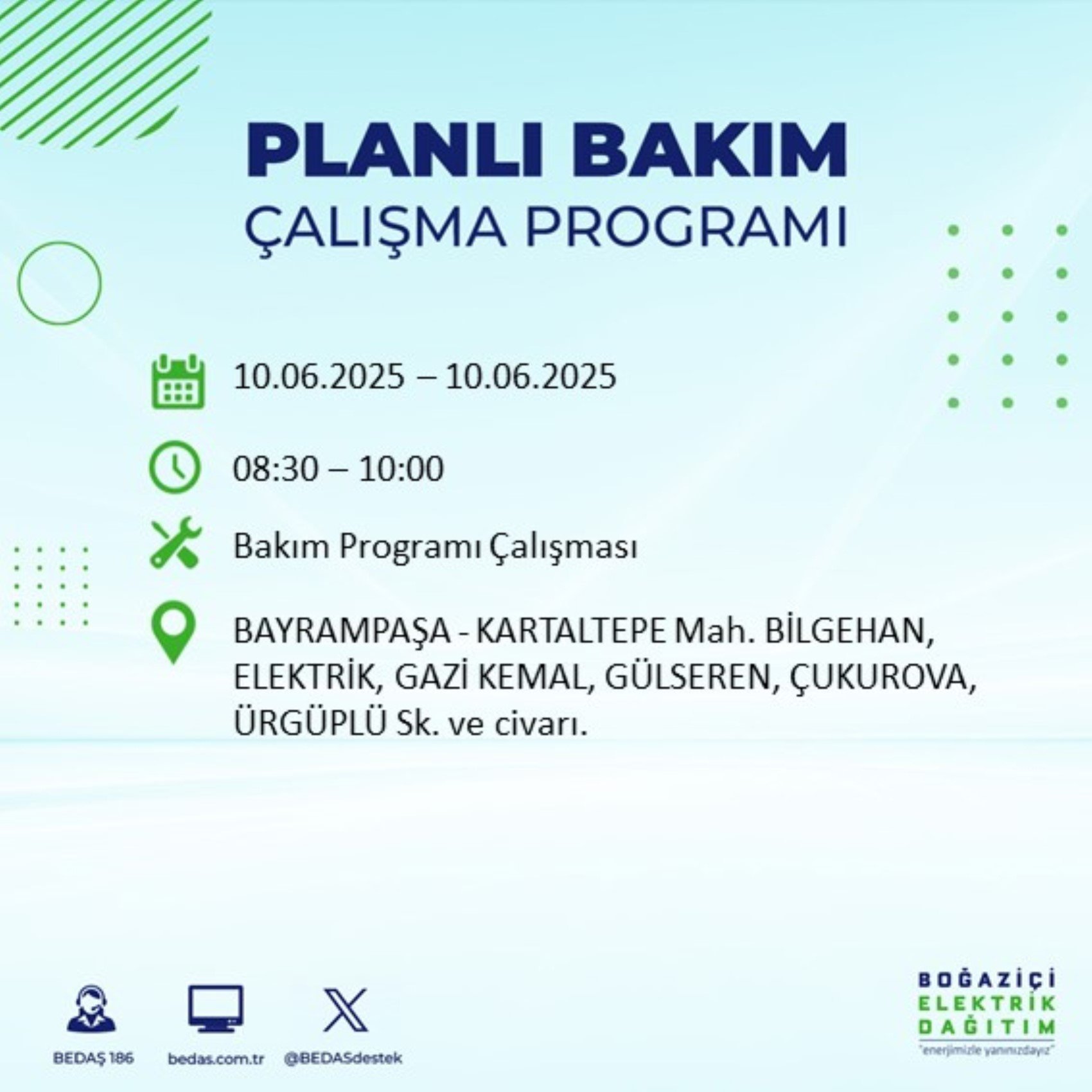 BEDAŞ paylaştı: İstanbul'da 10 Haziran Salı günü elektrik kesintisi yaşanacak ilçeler