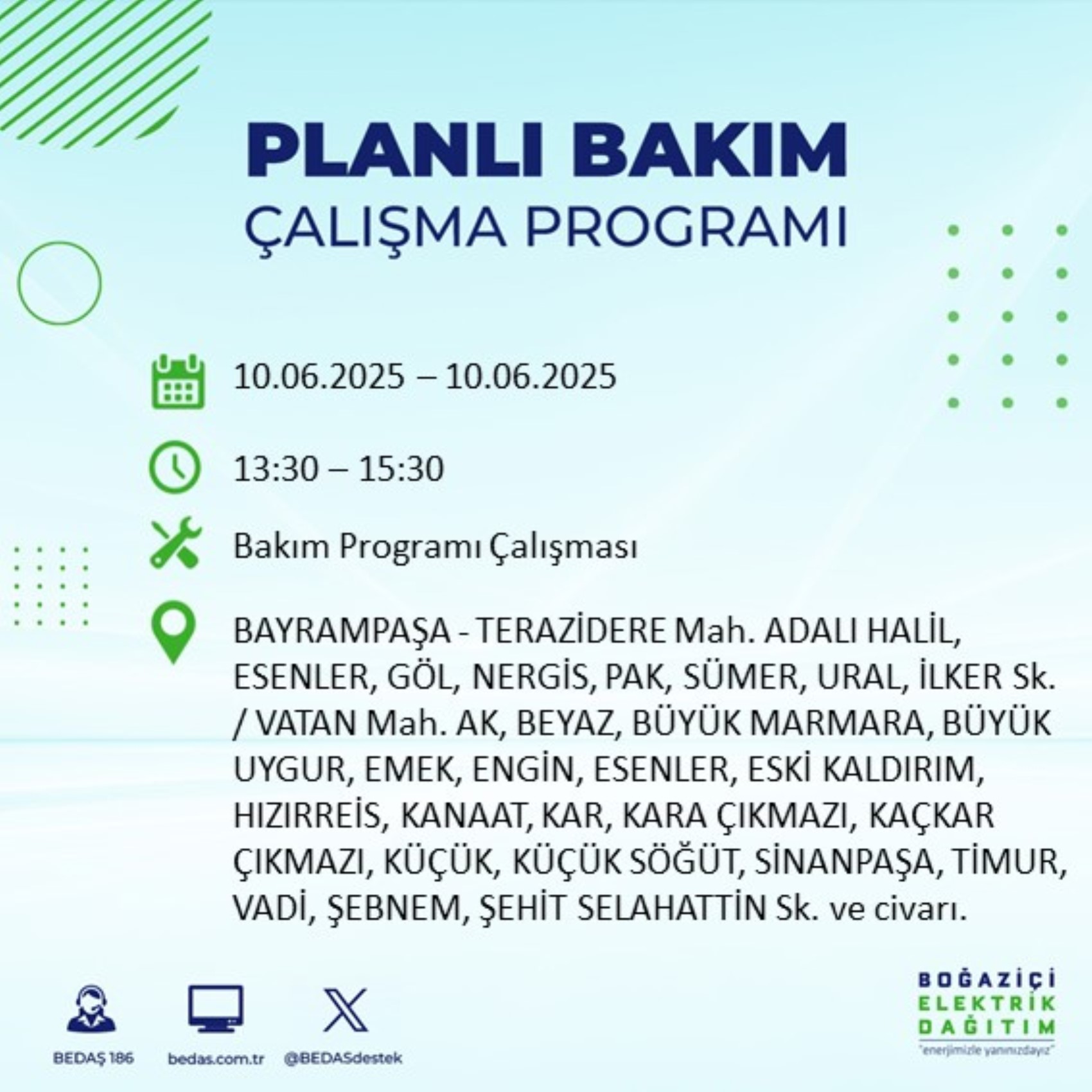 BEDAŞ paylaştı: İstanbul'da 10 Haziran Salı günü elektrik kesintisi yaşanacak ilçeler