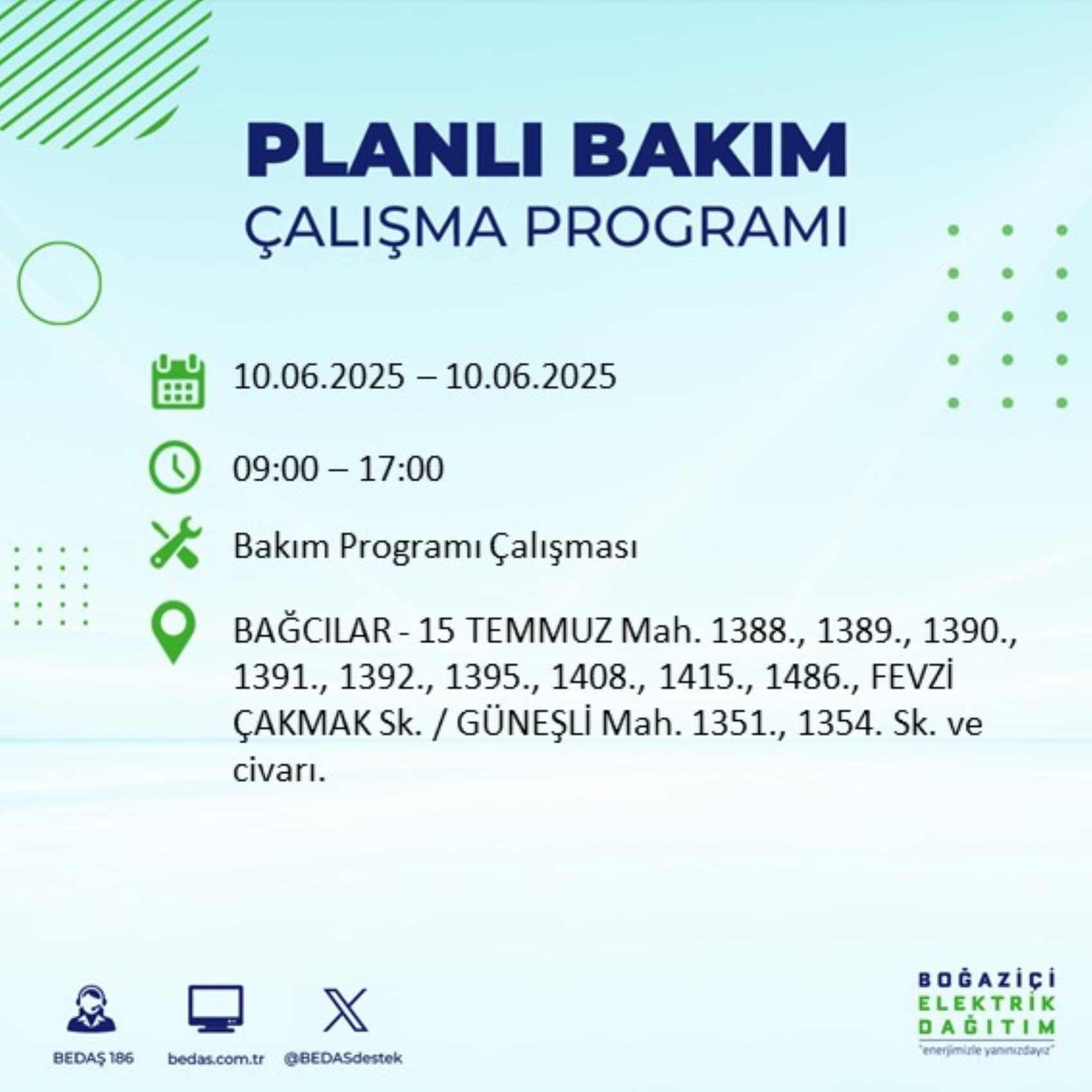 BEDAŞ paylaştı: İstanbul'da 10 Haziran Salı günü elektrik kesintisi yaşanacak ilçeler