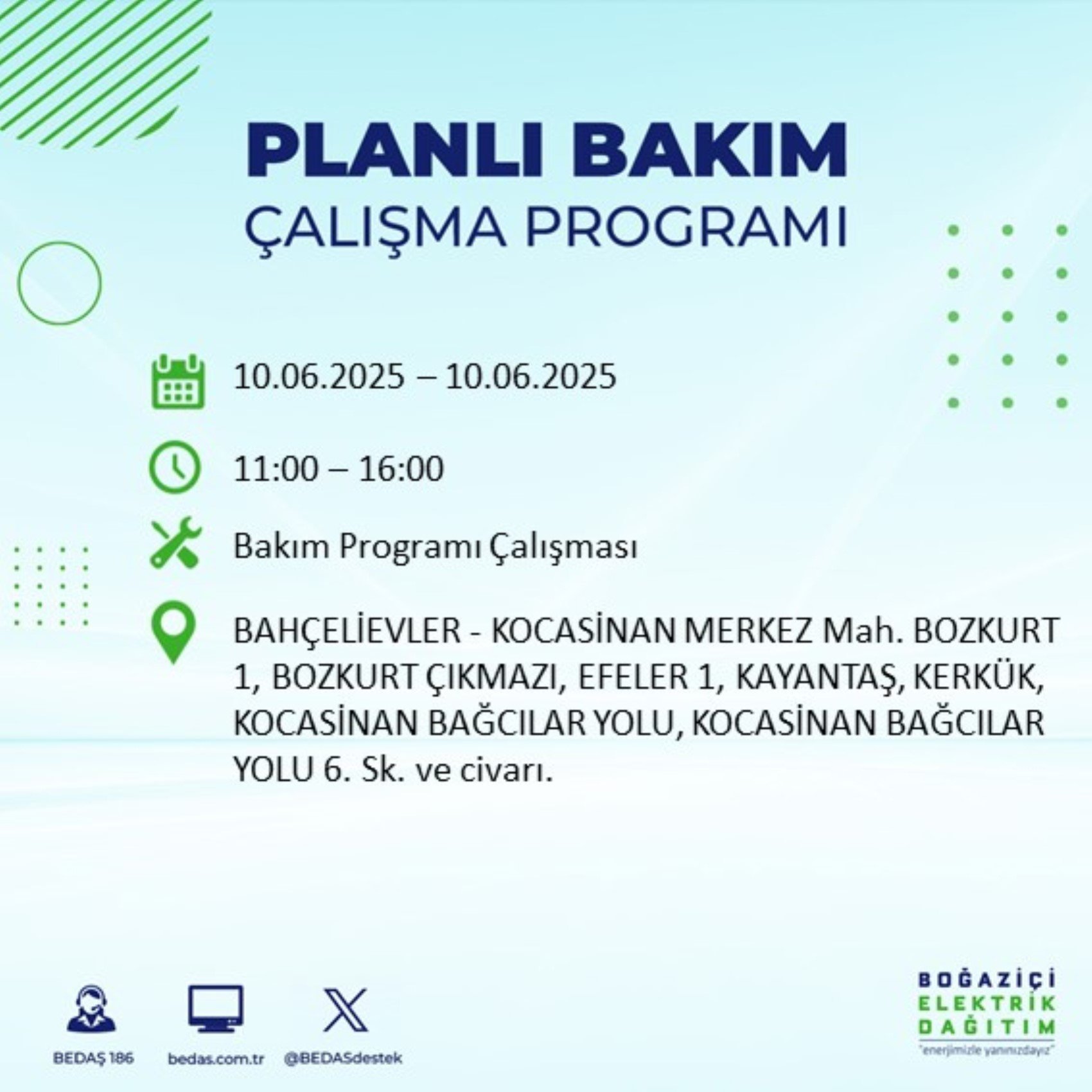 BEDAŞ paylaştı: İstanbul'da 10 Haziran Salı günü elektrik kesintisi yaşanacak ilçeler