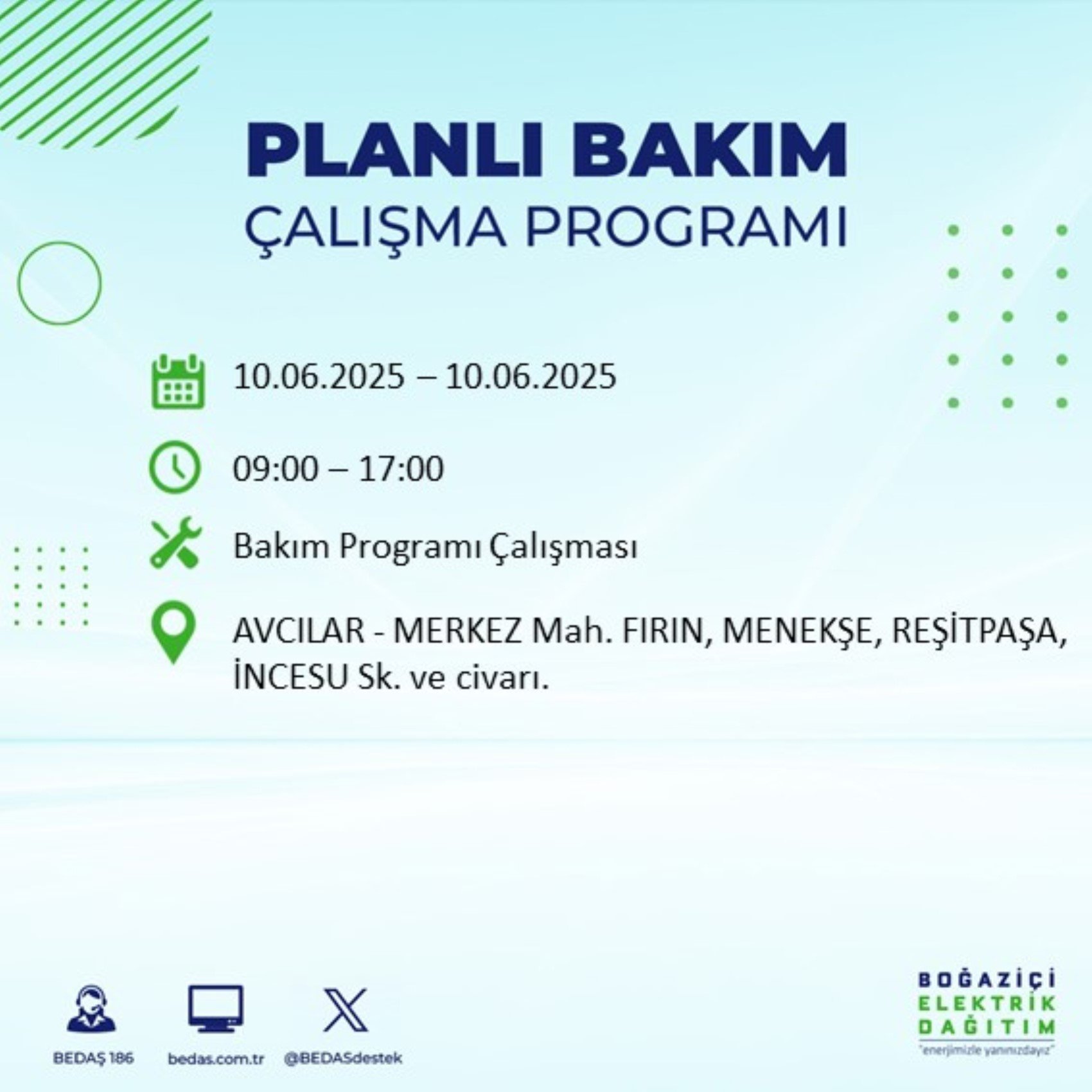 BEDAŞ paylaştı: İstanbul'da 10 Haziran Salı günü elektrik kesintisi yaşanacak ilçeler