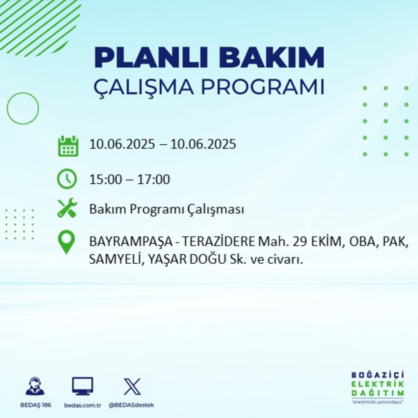 BEDAŞ paylaştı: İstanbul'da 10 Haziran Salı günü elektrik kesintisi yaşanacak ilçeler