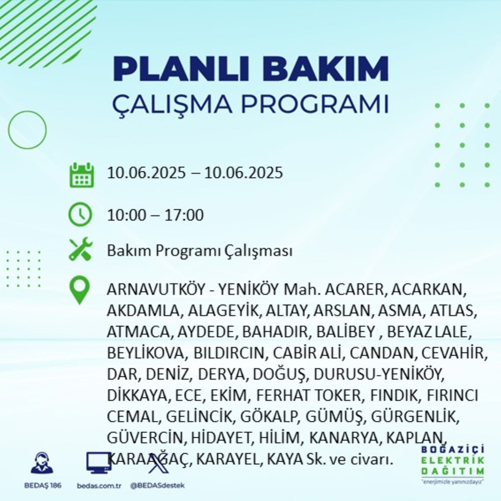 BEDAŞ paylaştı: İstanbul'da 10 Haziran Salı günü elektrik kesintisi yaşanacak ilçeler