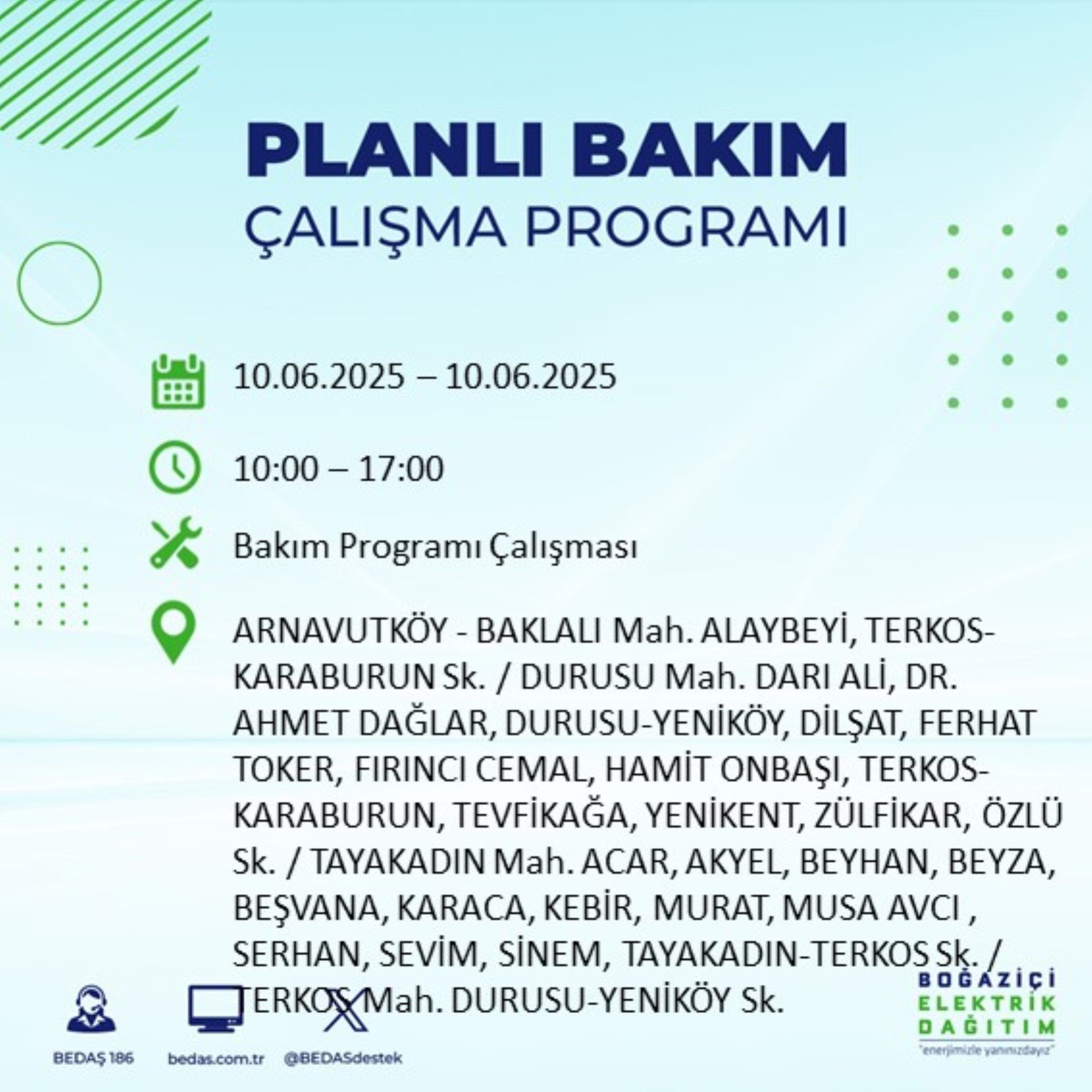 BEDAŞ paylaştı: İstanbul'da 10 Haziran Salı günü elektrik kesintisi yaşanacak ilçeler