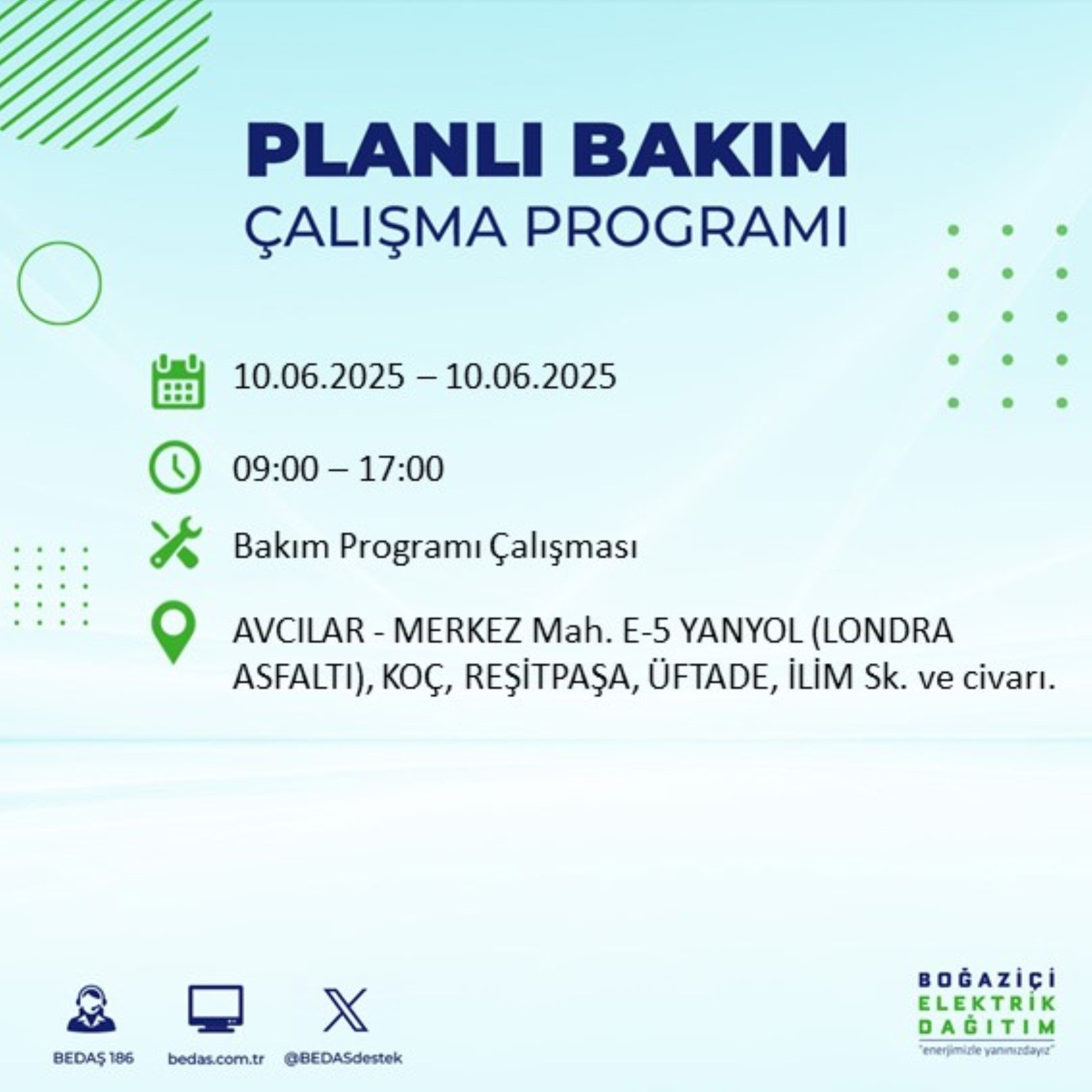 BEDAŞ paylaştı: İstanbul'da 10 Haziran Salı günü elektrik kesintisi yaşanacak ilçeler