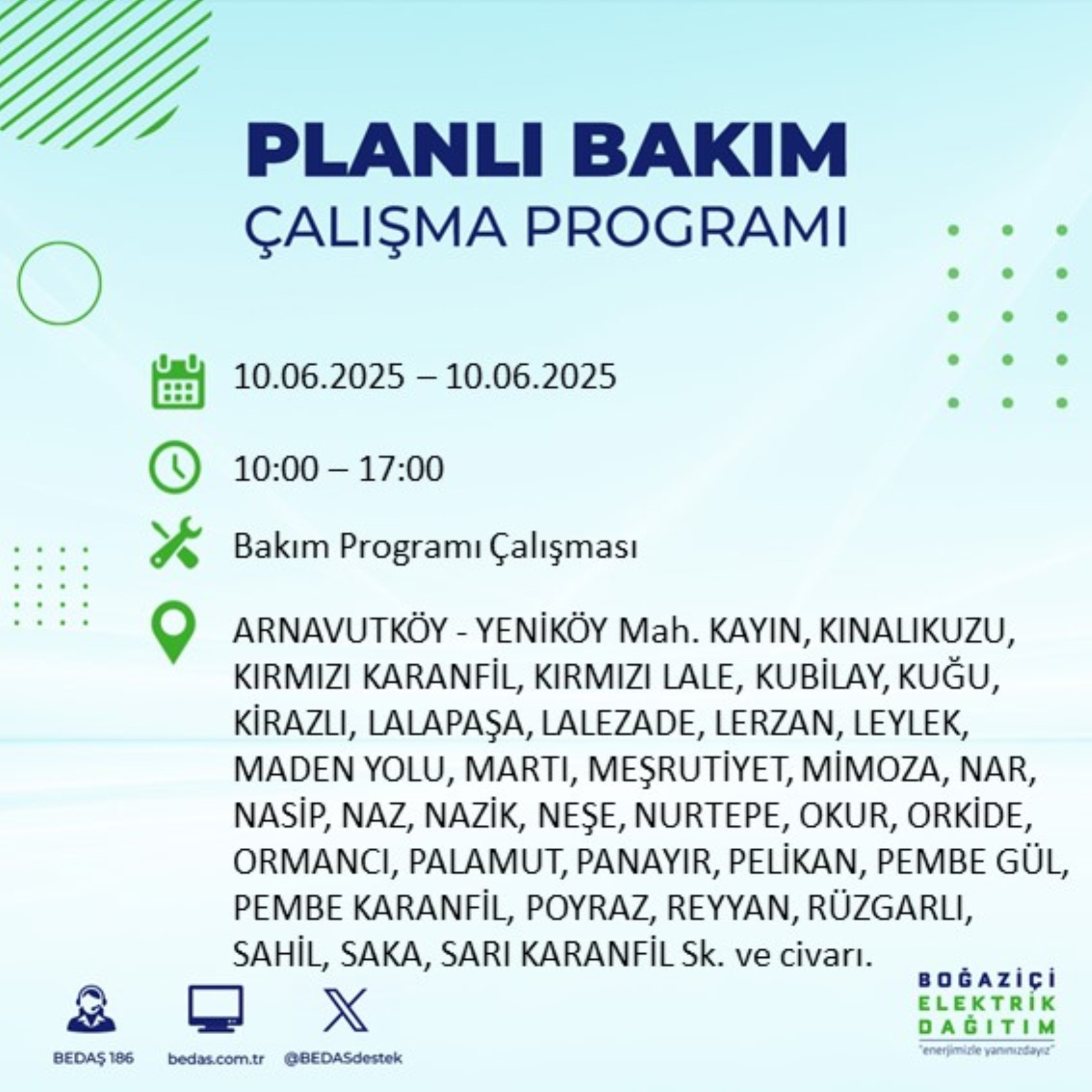 BEDAŞ paylaştı: İstanbul'da 10 Haziran Salı günü elektrik kesintisi yaşanacak ilçeler